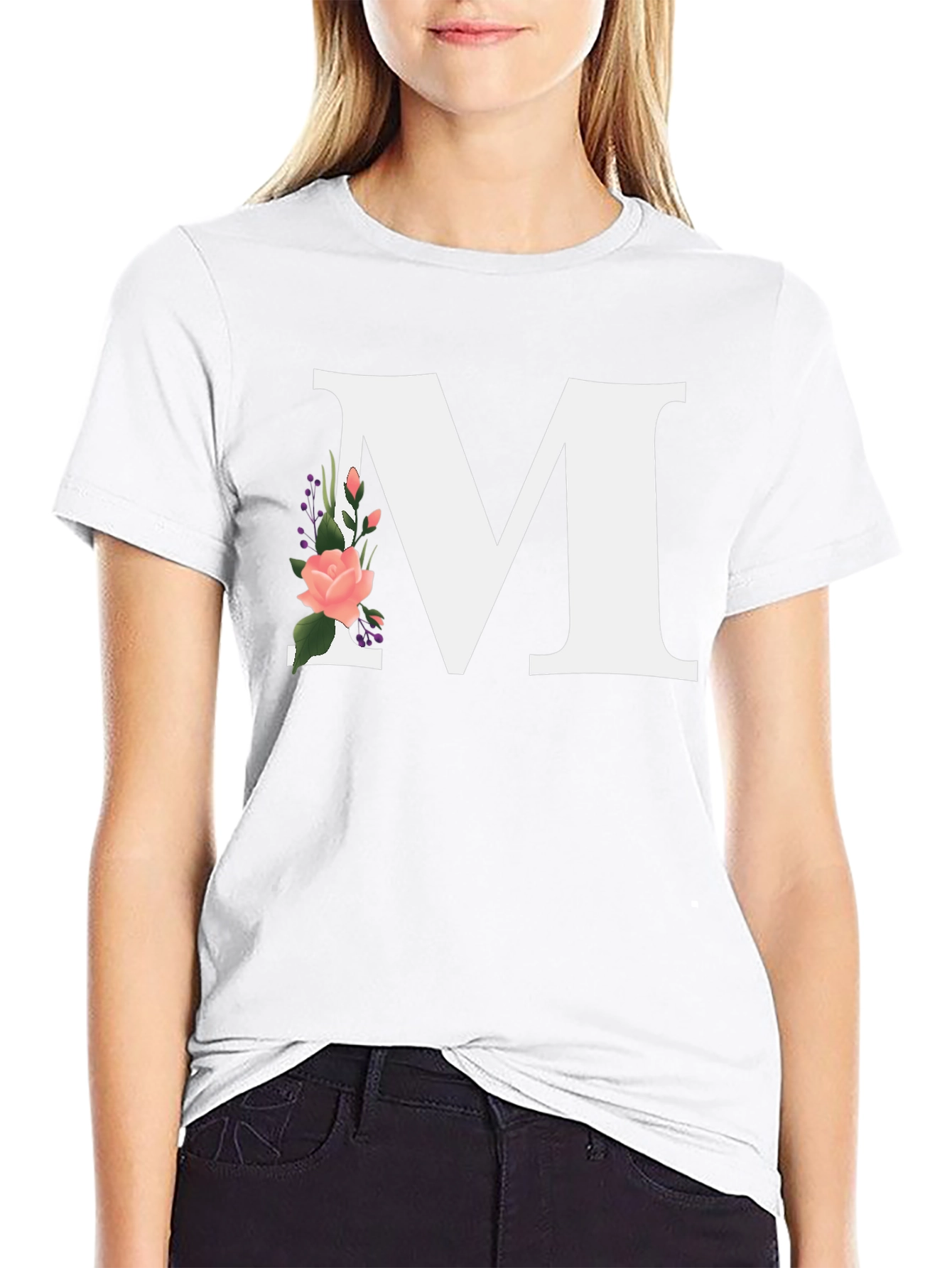 Letter M Floral Black T-Shirt