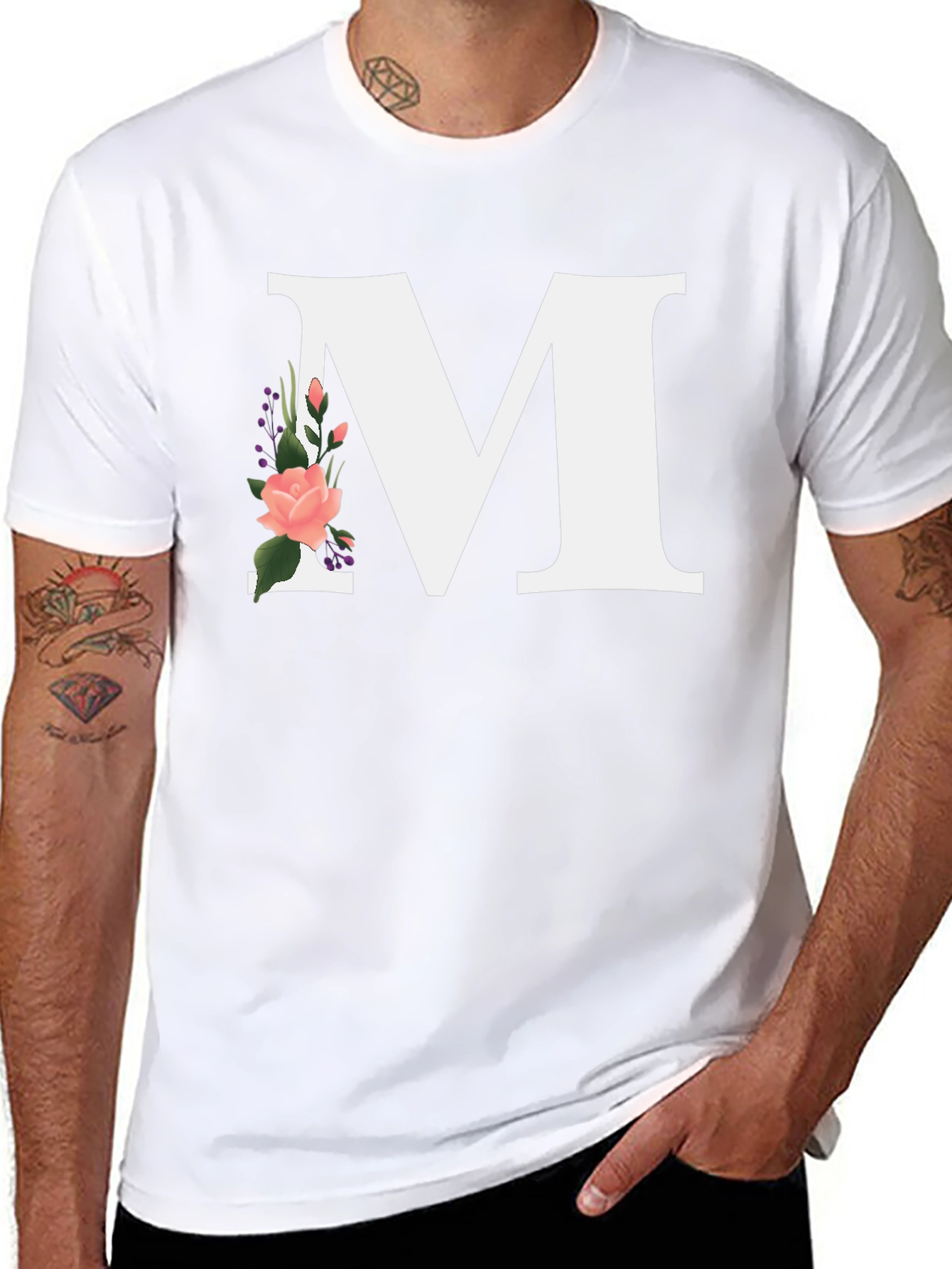 Letter M Floral Black T-Shirt