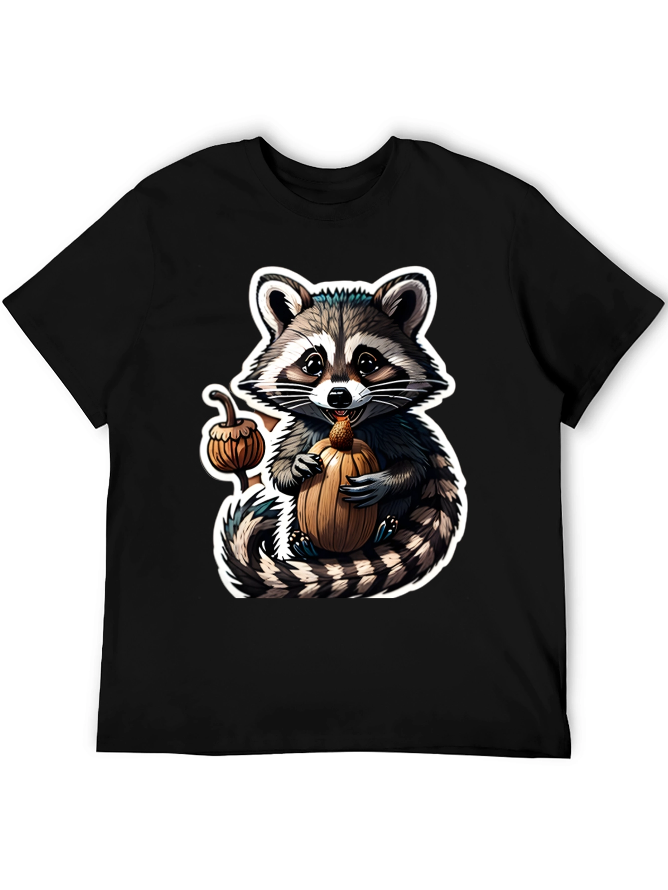 Cute Raccoon Pumpkin Black T-Shirt