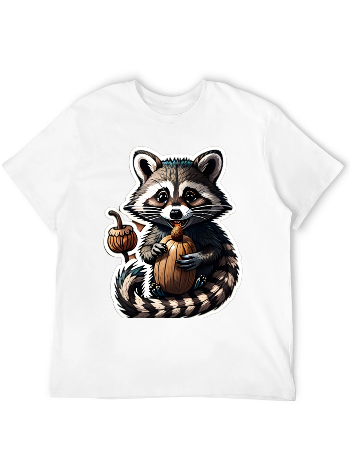 Cute Raccoon Pumpkin Black T-Shirt