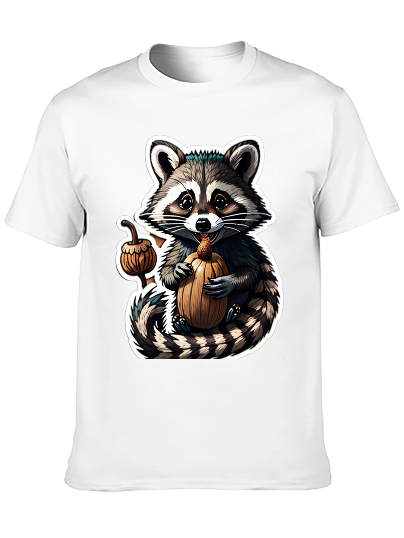 Cute Raccoon Pumpkin Black T-Shirt