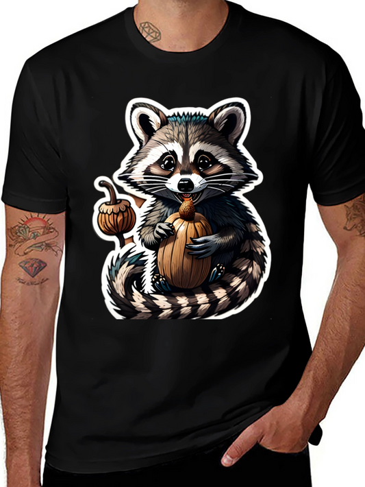Cute Raccoon Pumpkin Black T-Shirt