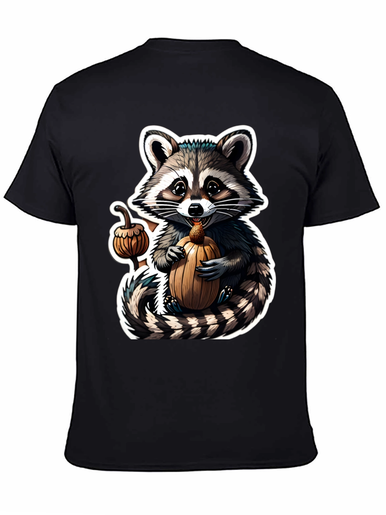 Cute Raccoon Pumpkin Black T-Shirt