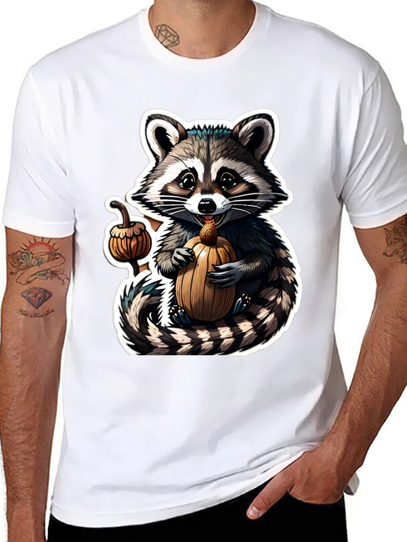 Cute Raccoon Pumpkin Black T-Shirt