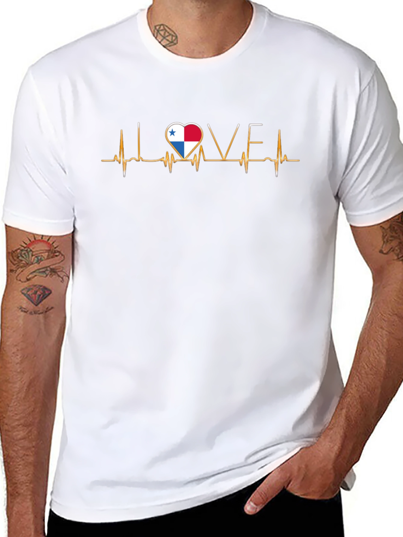 Panama Flag Heartbeat T-Shirt - I LOVE Panama