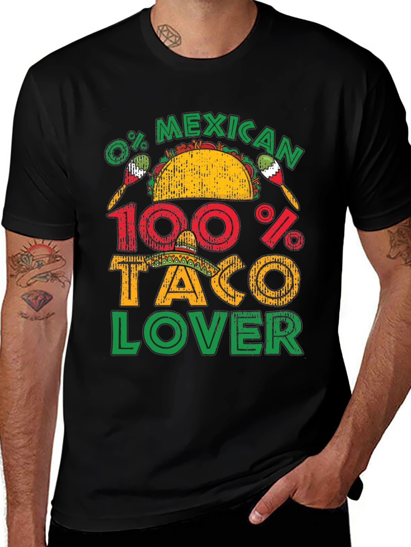 0% Mexican 100% Taco Lover Black Graphic T-Shirt
