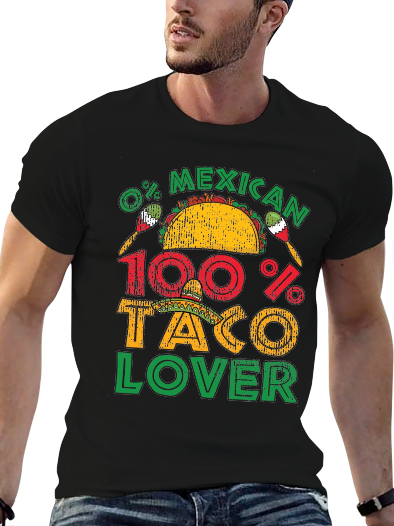 0% Mexican 100% Taco Lover Black Graphic T-Shirt
