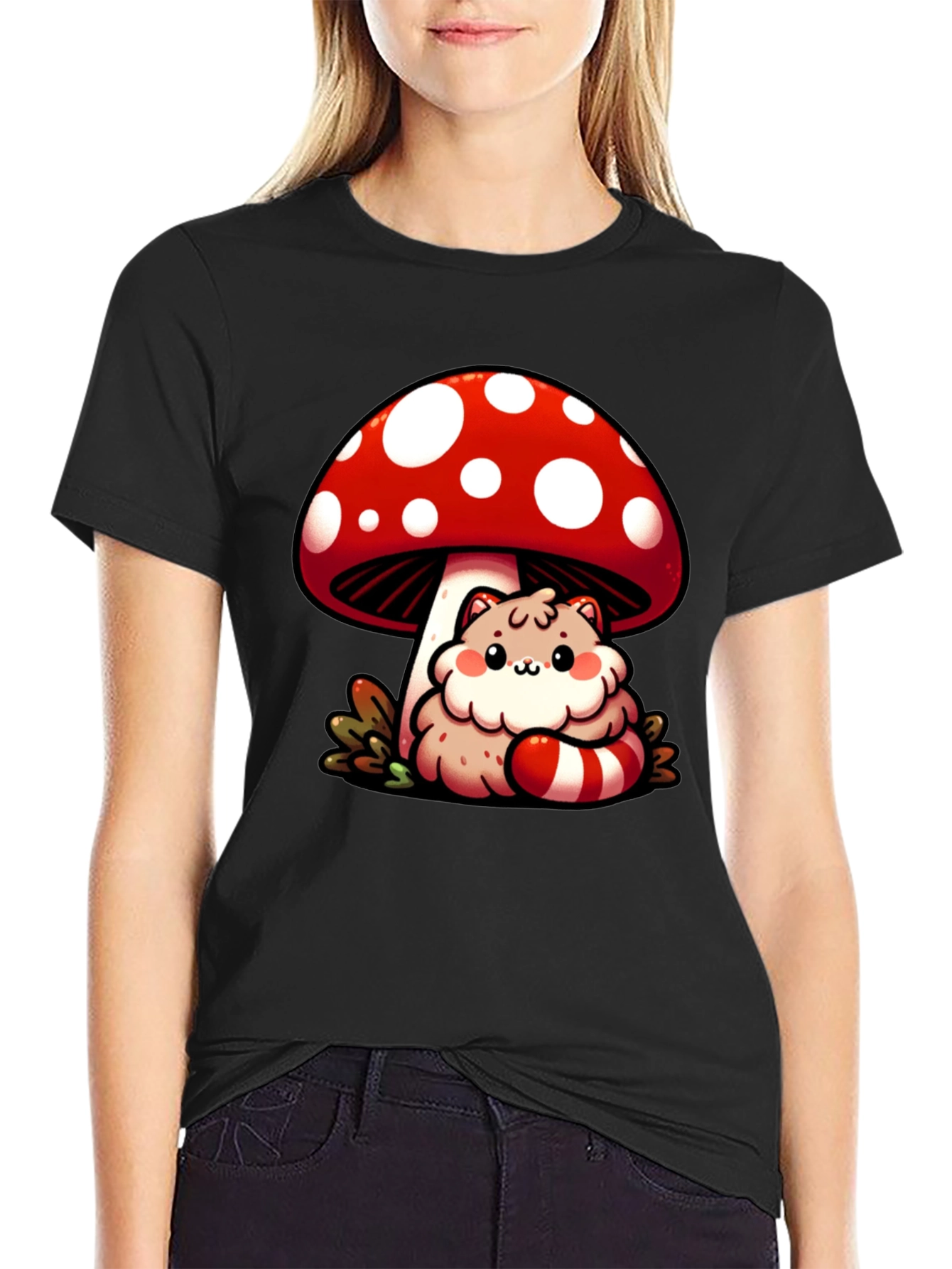 Mushroom Cat T-Shirt - Whimsical Graphic Tee