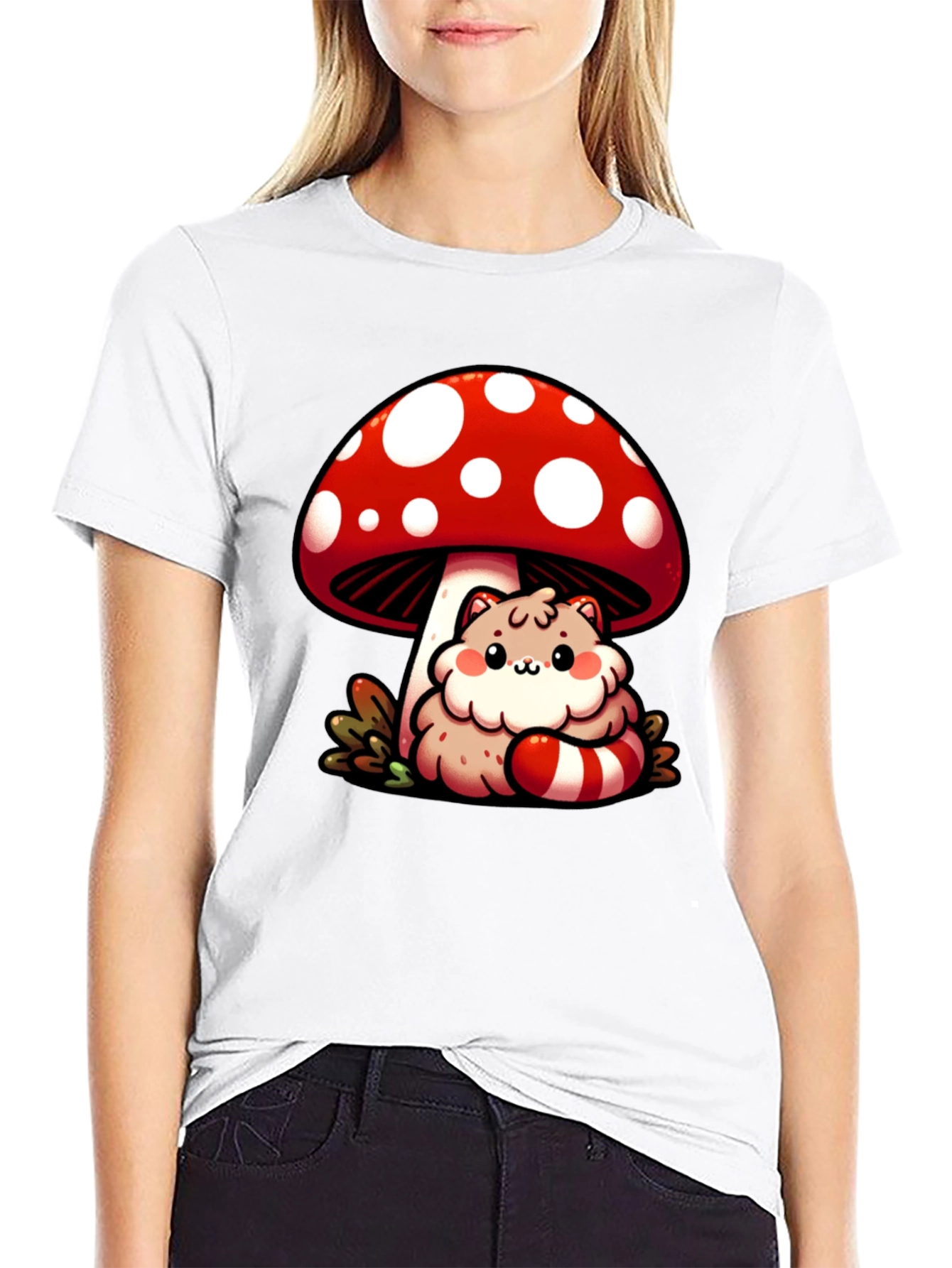 Mushroom Cat T-Shirt - Whimsical Graphic Tee
