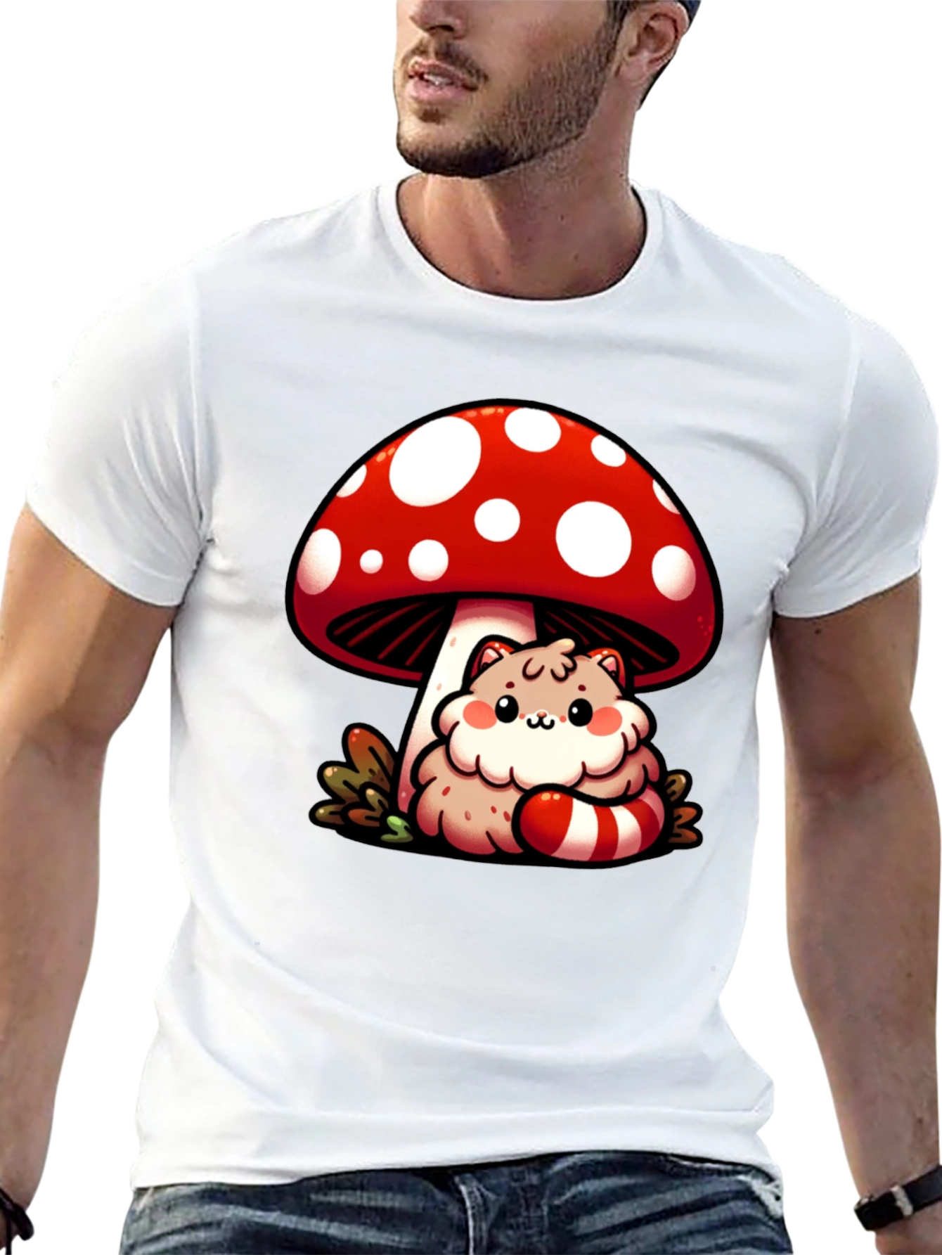 Mushroom Cat T-Shirt - Whimsical Graphic Tee
