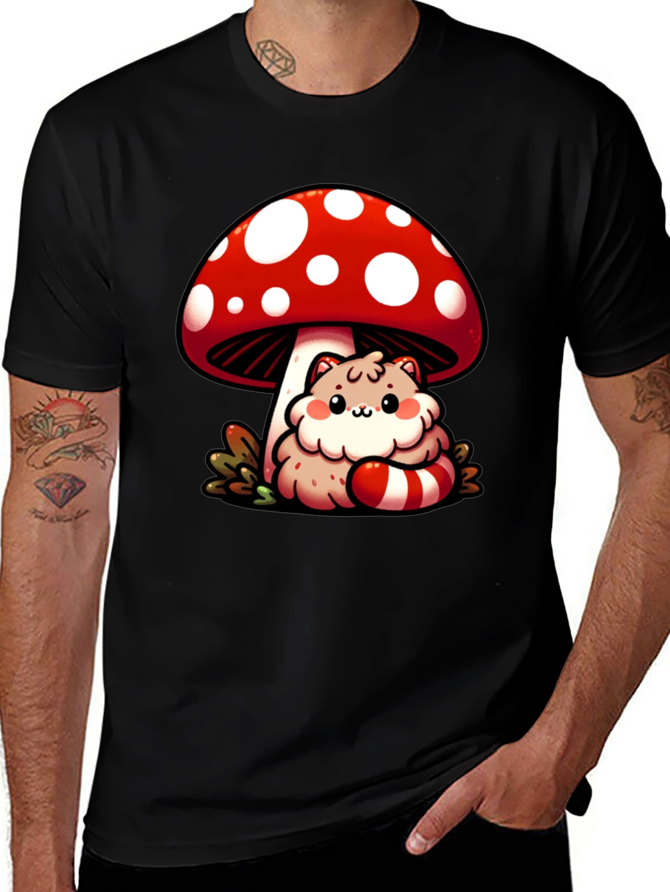 Mushroom Cat T-Shirt - Whimsical Graphic Tee