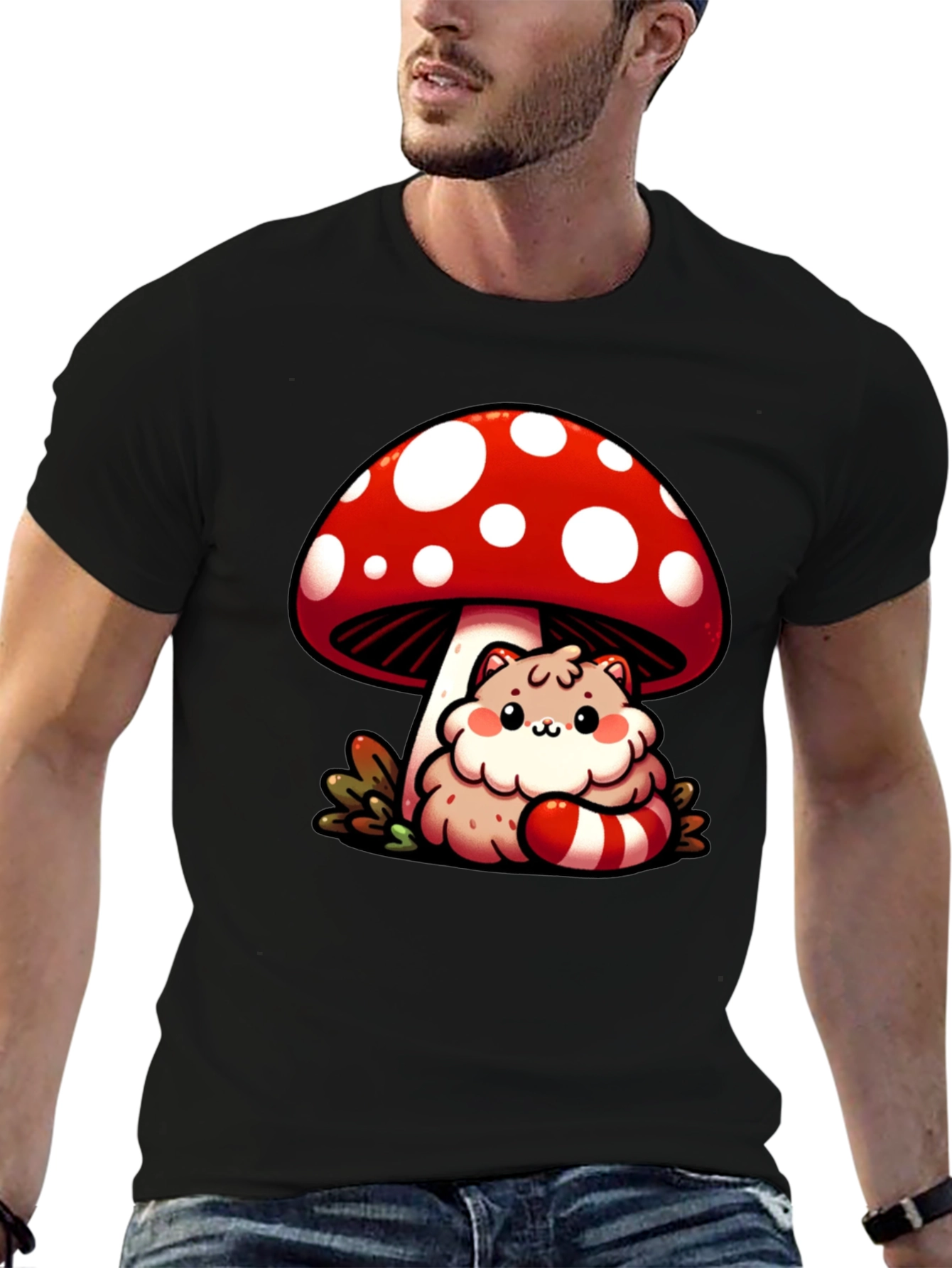 Mushroom Cat T-Shirt - Whimsical Graphic Tee