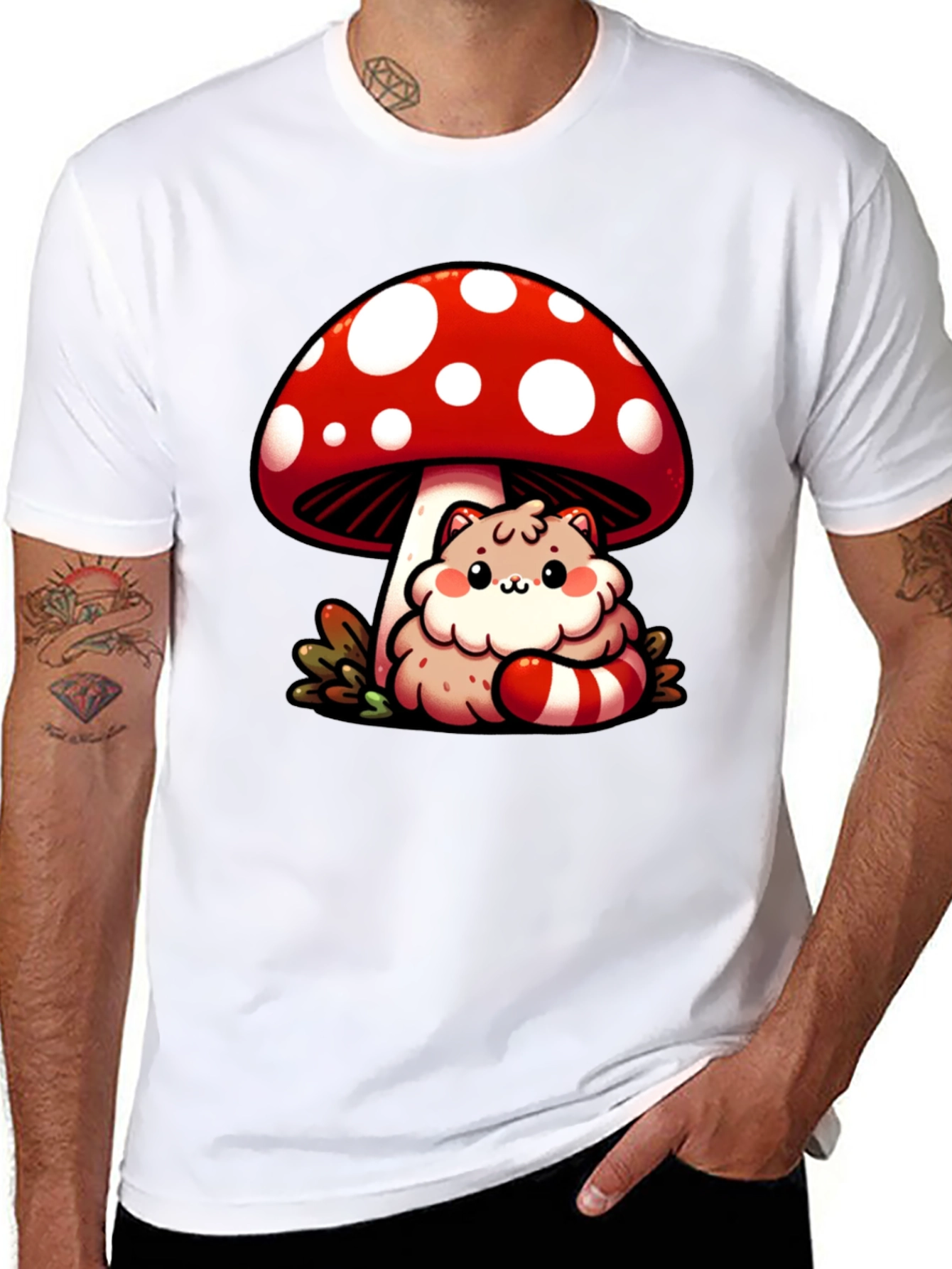 Mushroom Cat T-Shirt - Whimsical Graphic Tee