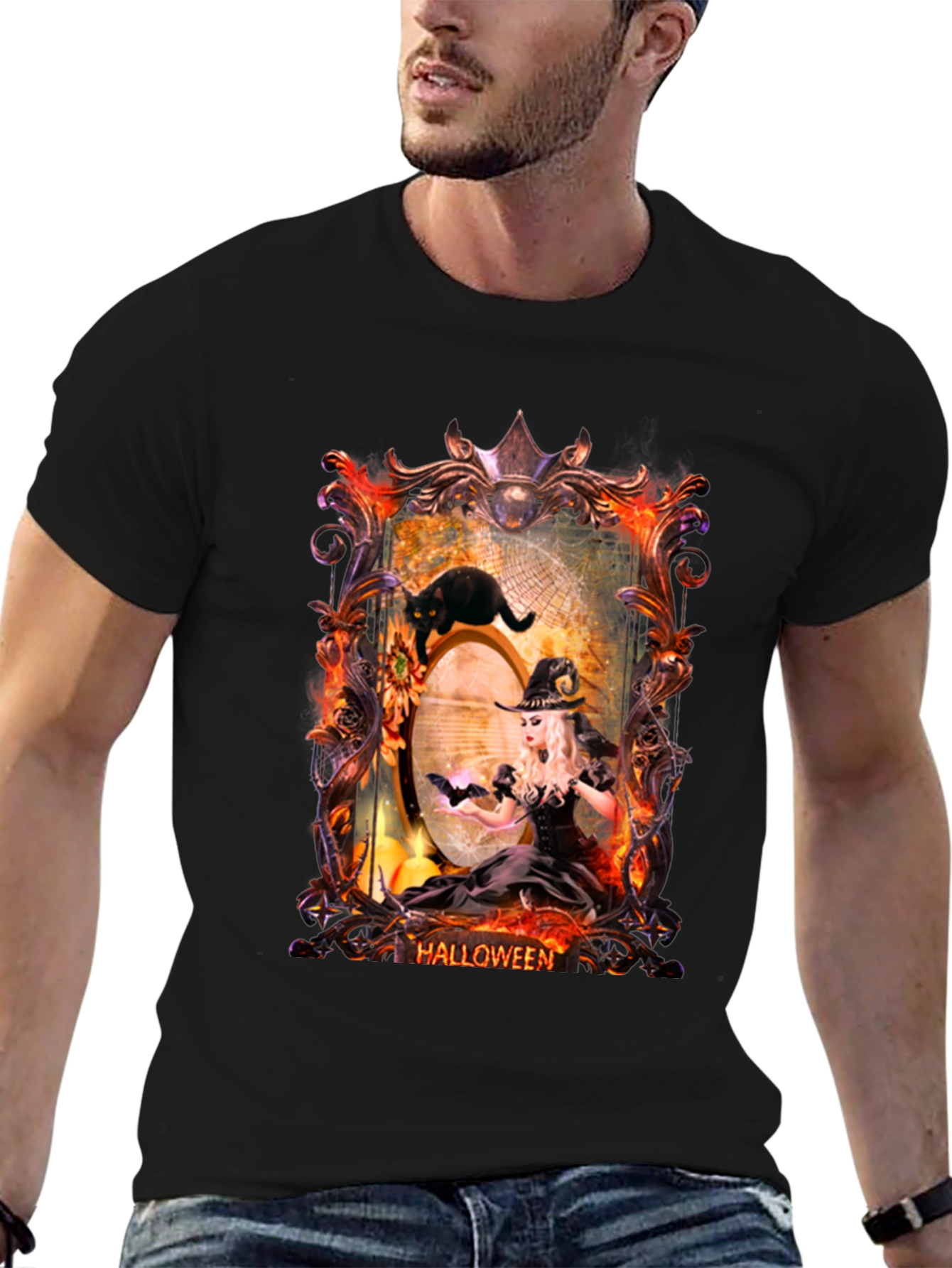 Halloween Witch & Cat T-Shirt