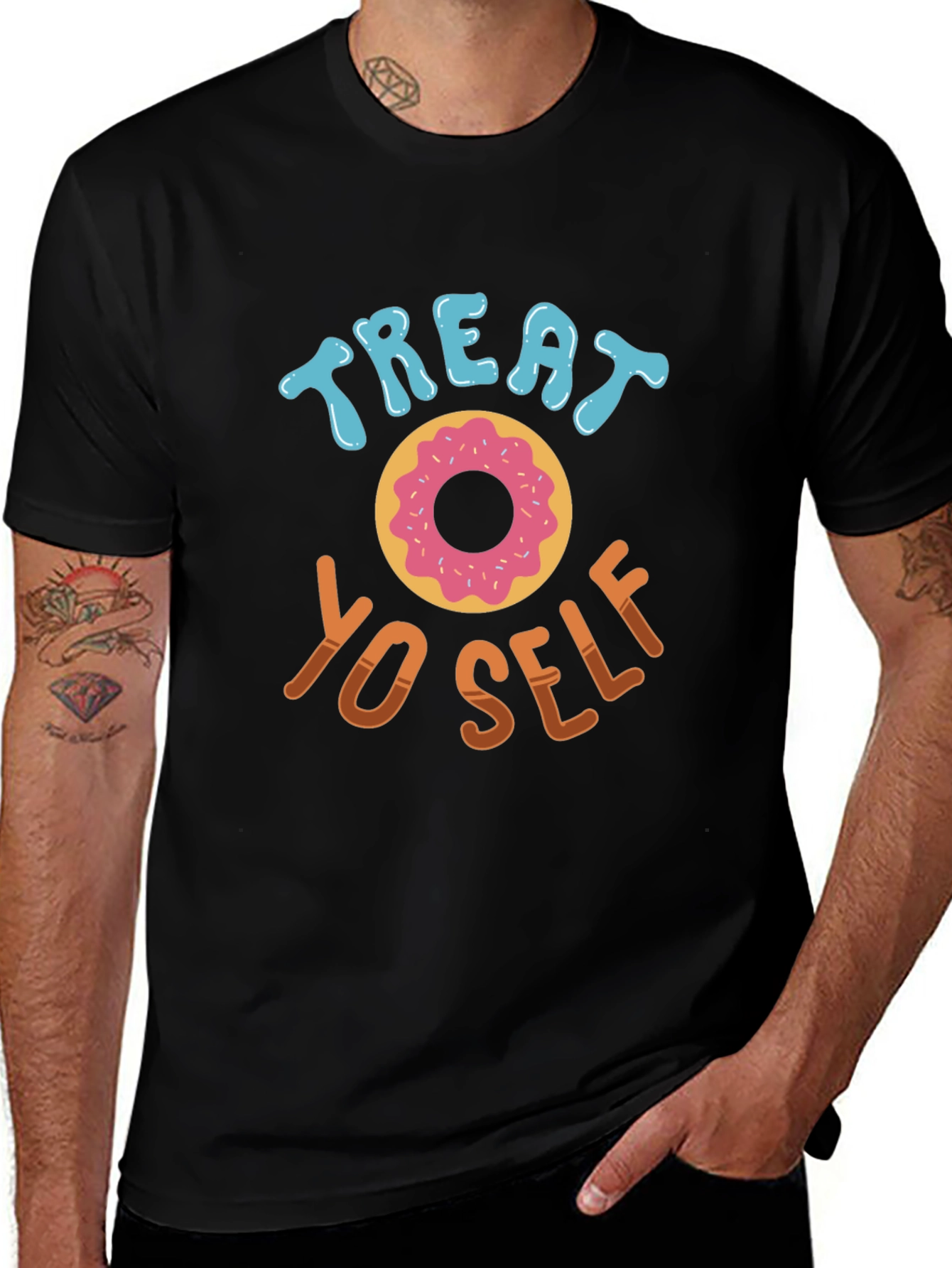 Treat Yo Self Doughnut T-Shirt - Black Casual Tee