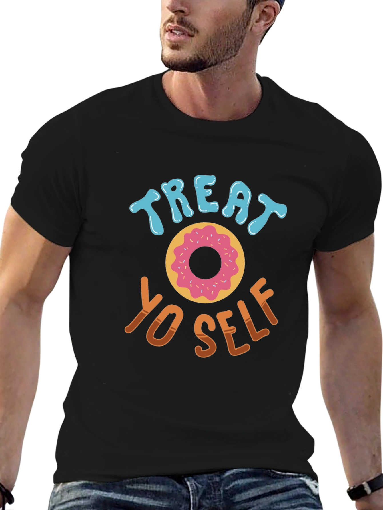 Treat Yo Self Doughnut T-Shirt - Black Casual Tee