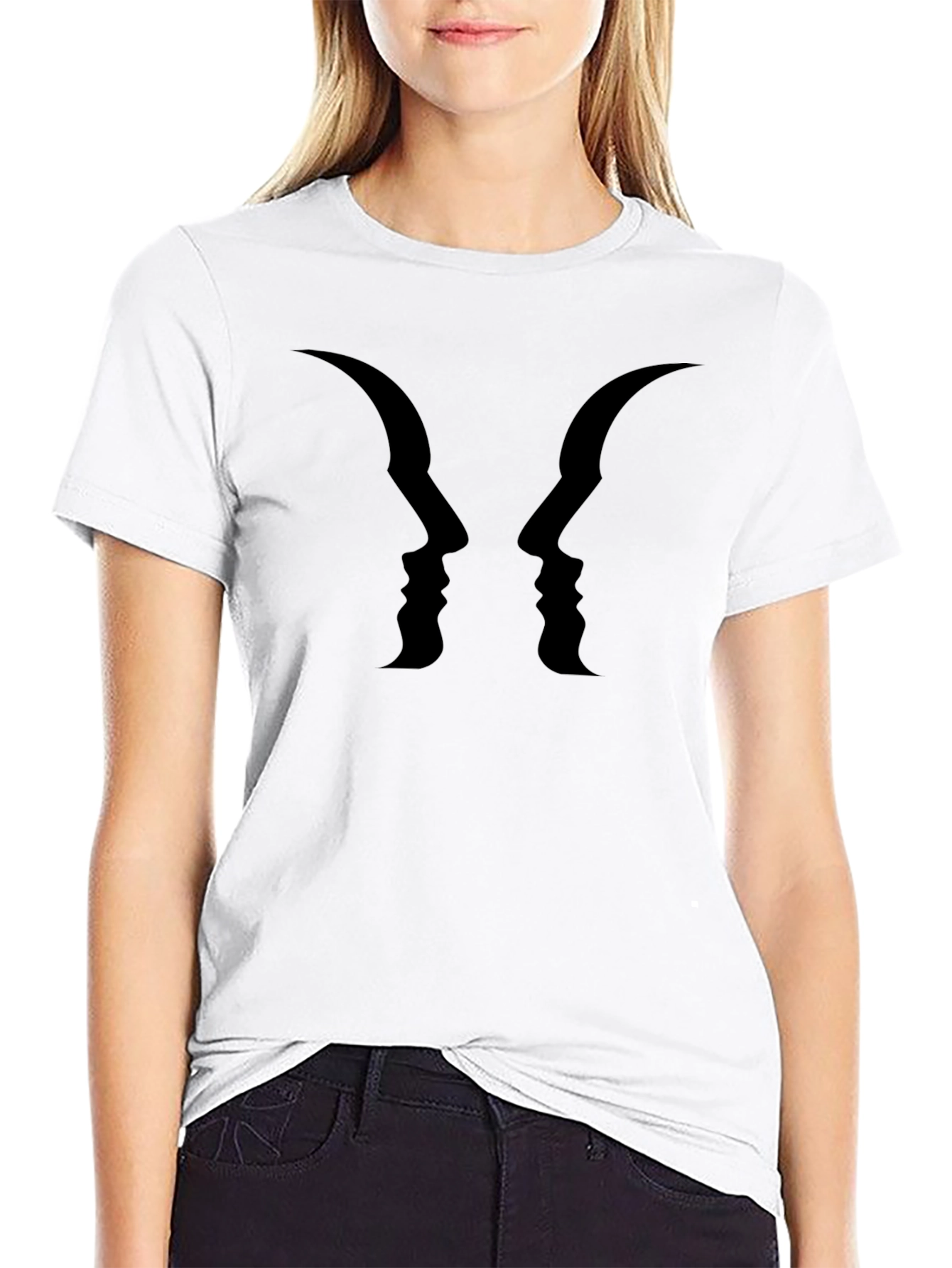 Optical Illusion Faces Graphic Tee - Black