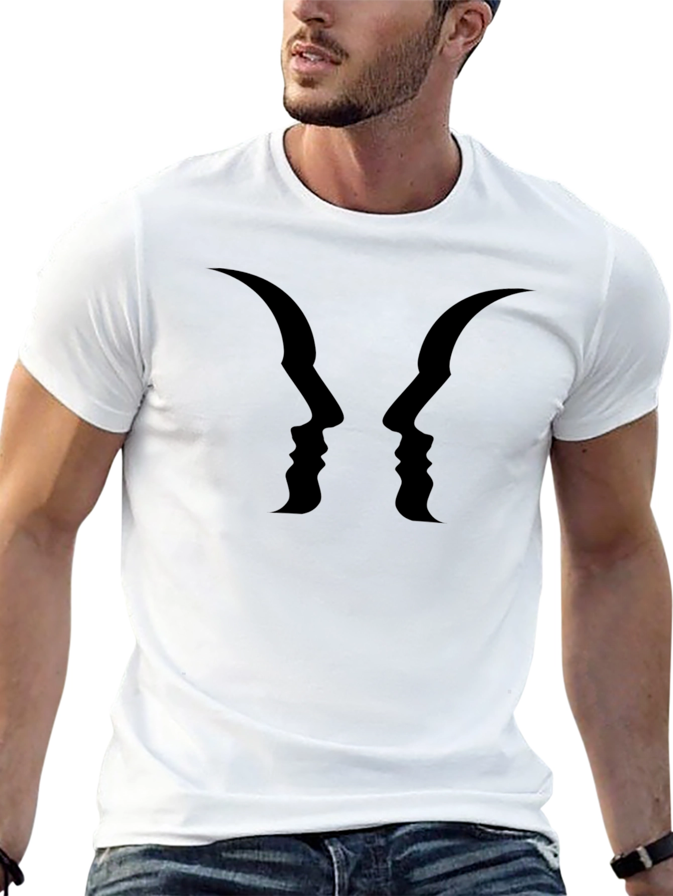 Optical Illusion Faces Graphic Tee - Black