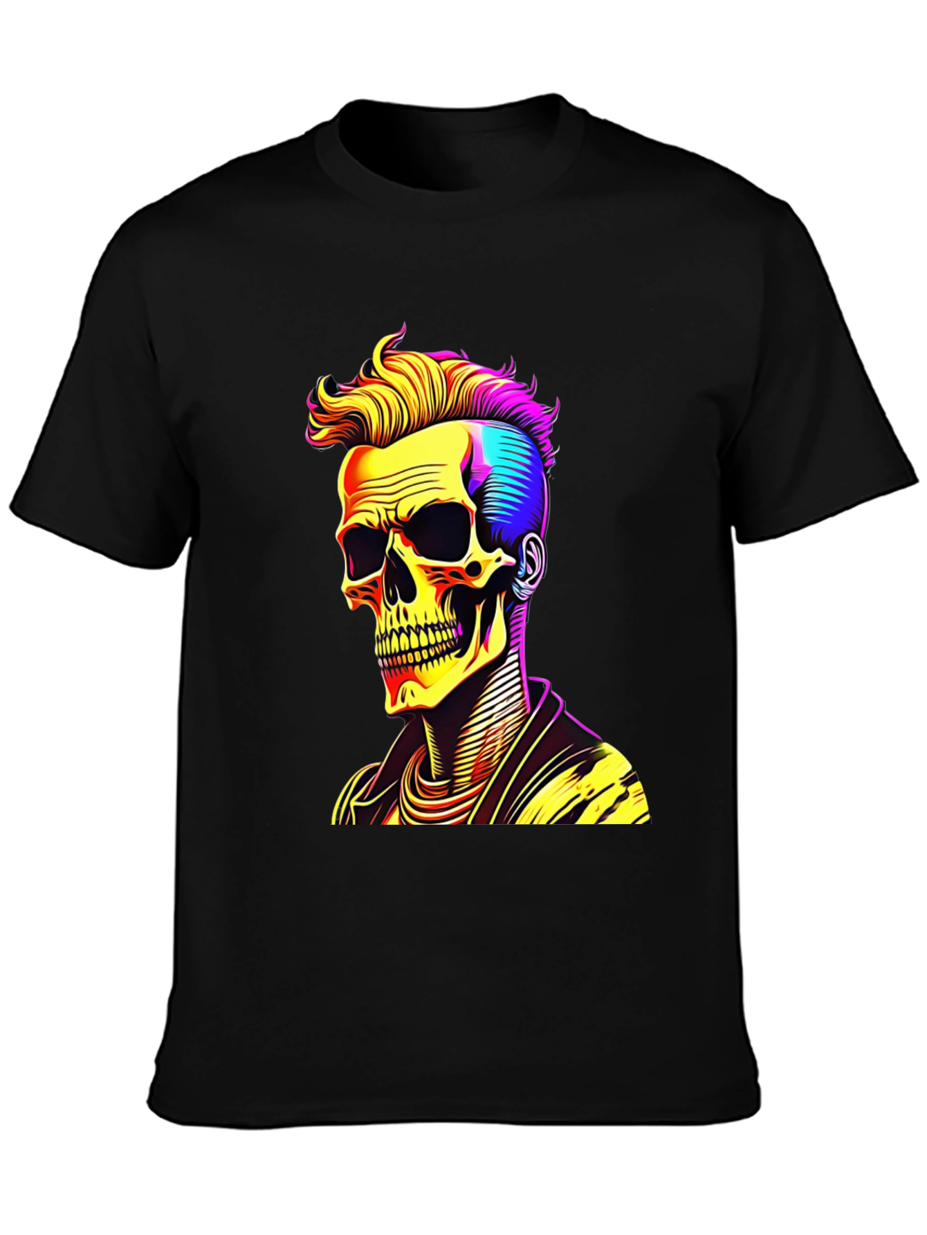 Skull with Punk Hairdo Black T-Shirt