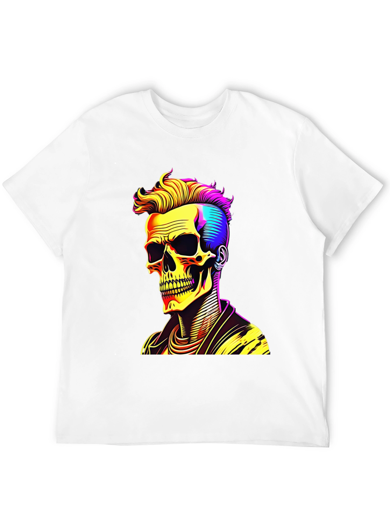 Skull with Punk Hairdo Black T-Shirt