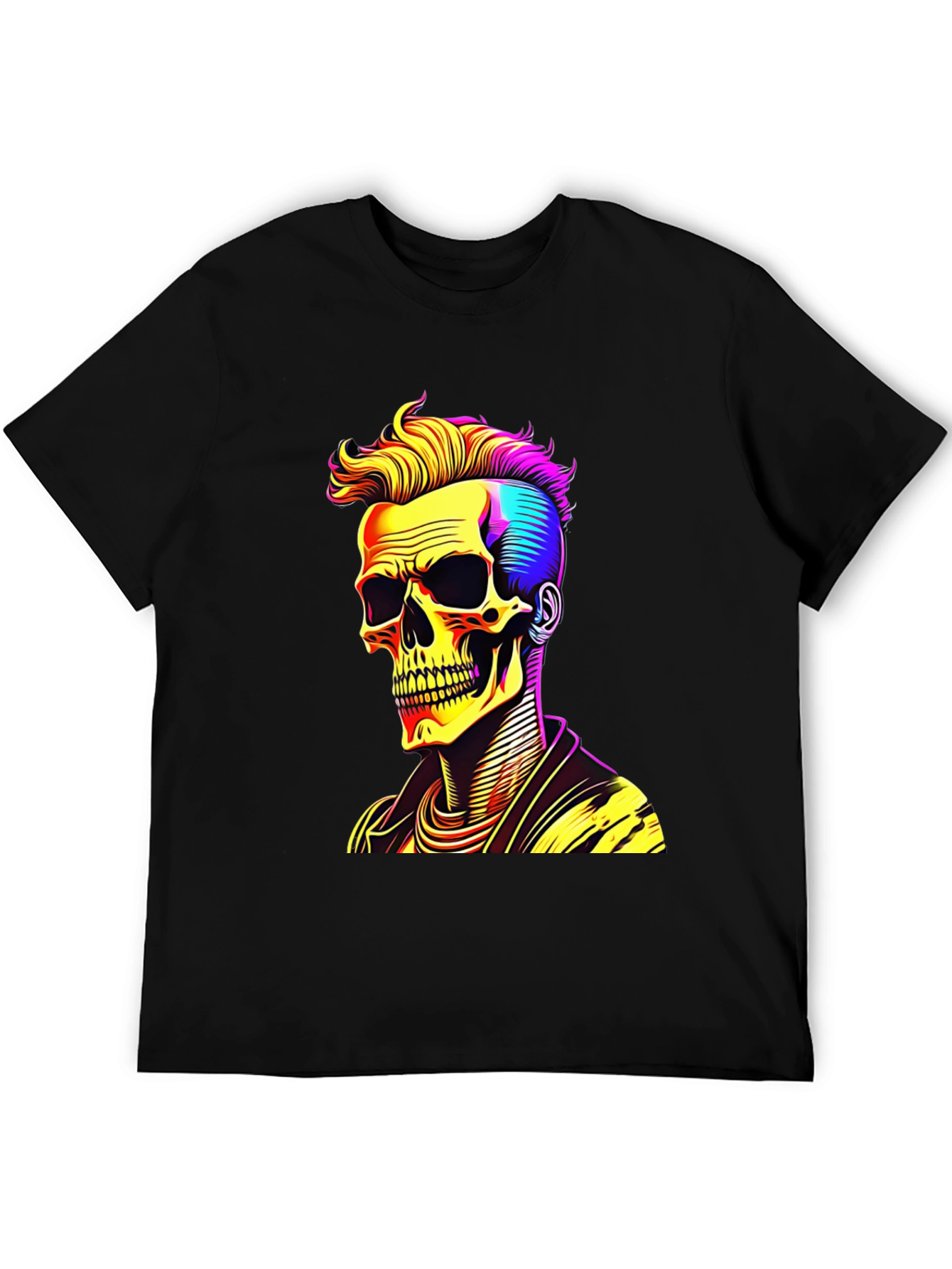 Skull with Punk Hairdo Black T-Shirt