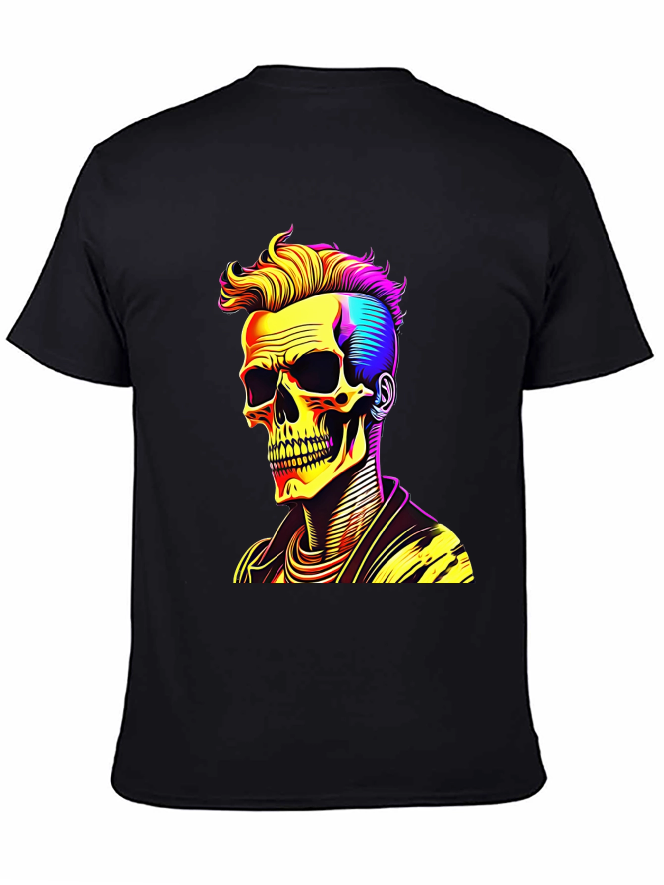 Skull with Punk Hairdo Black T-Shirt