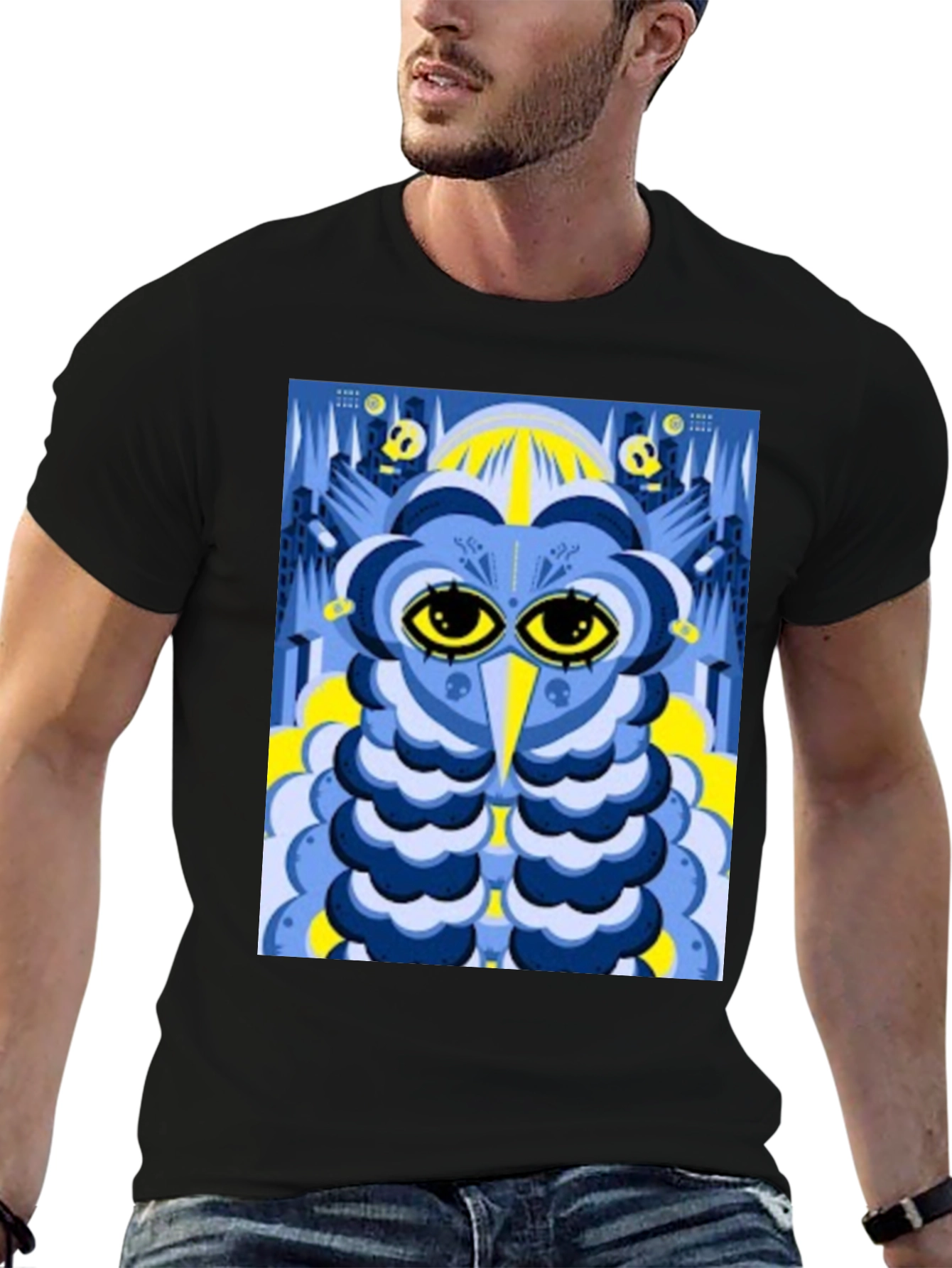 Abstract Owl Graphic Tee - Black Unisex T-Shirt