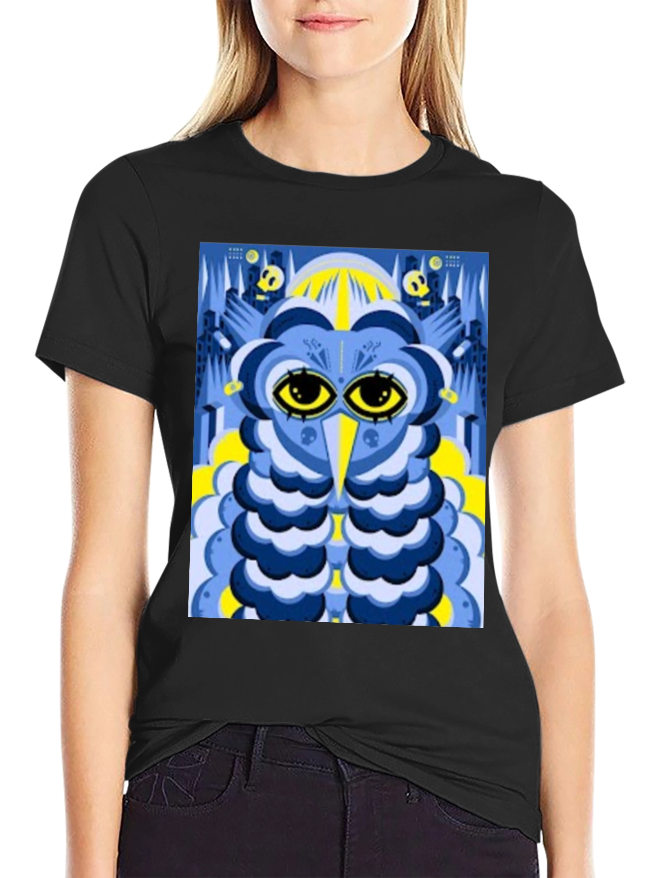 Abstract Owl Graphic Tee - Black Unisex T-Shirt