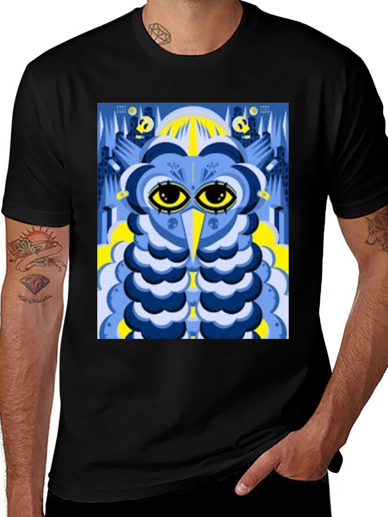 Abstract Owl Graphic Tee - Black Unisex T-Shirt