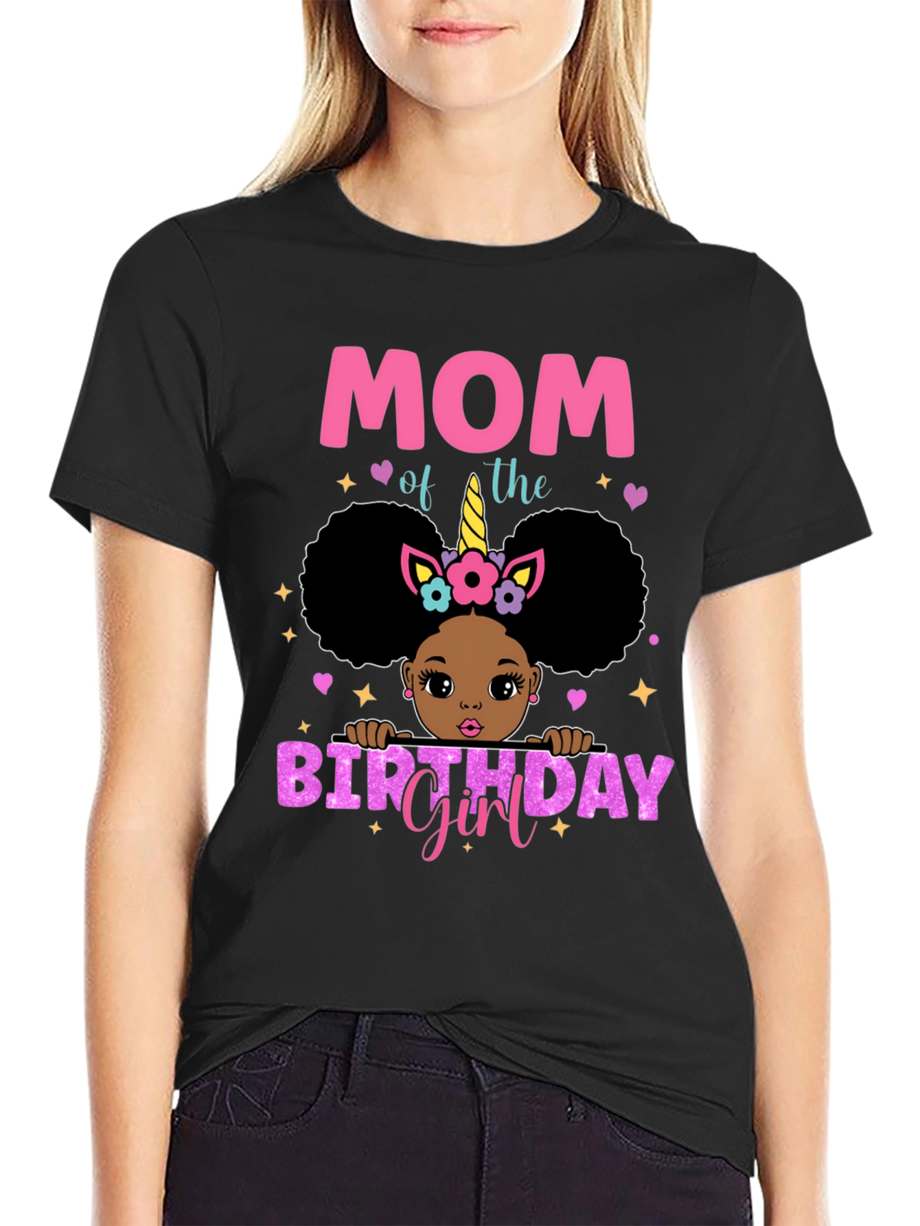 Mom of the Birthday Girl Black T-Shirt