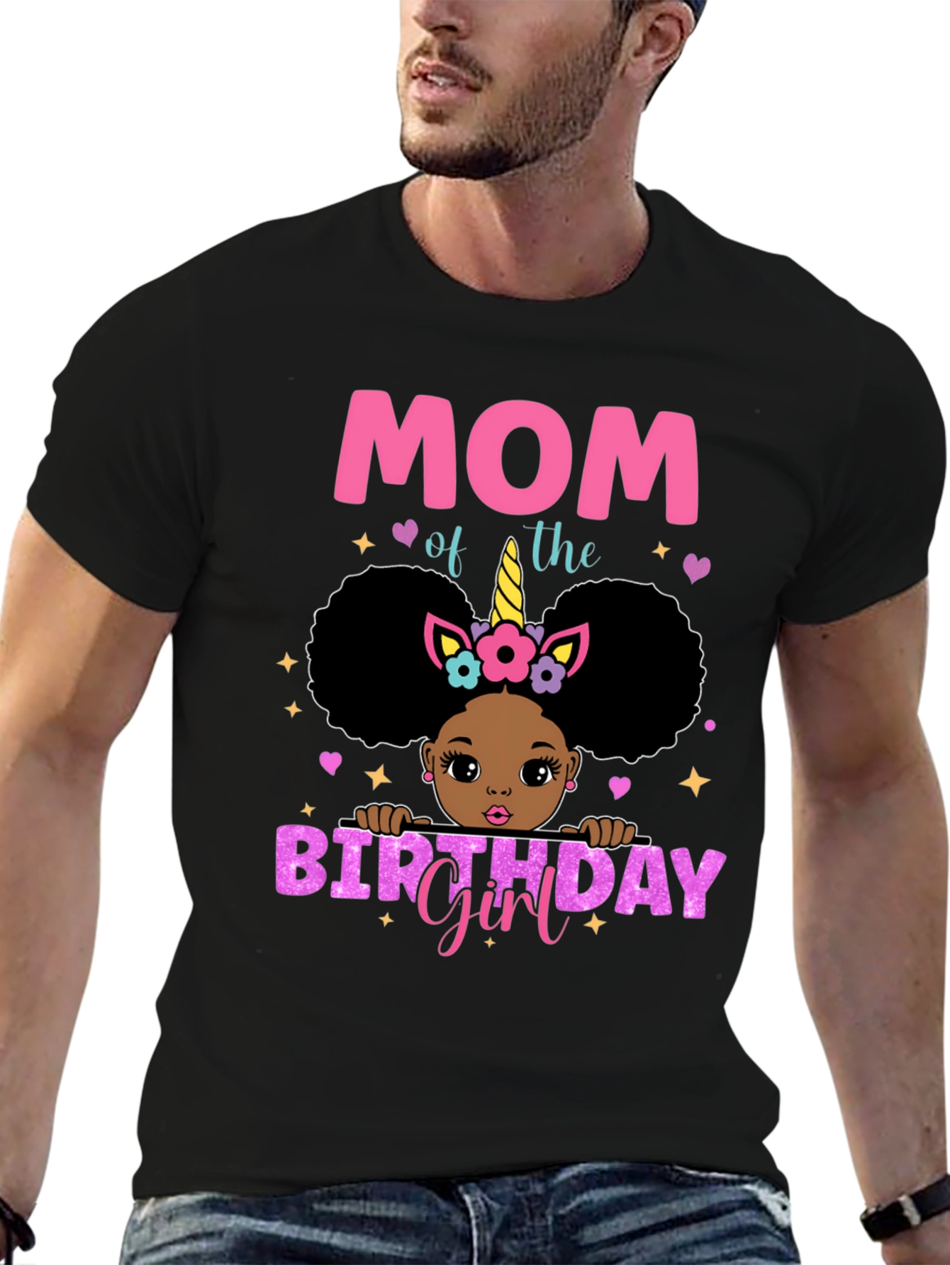 Mom of the Birthday Girl Black T-Shirt