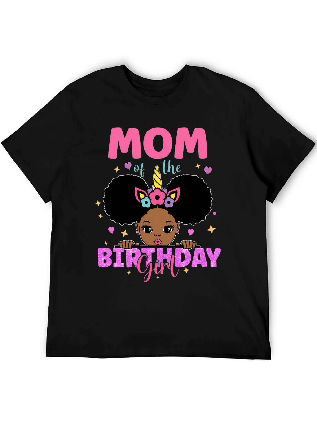 Mom of the Birthday Girl Black T-Shirt