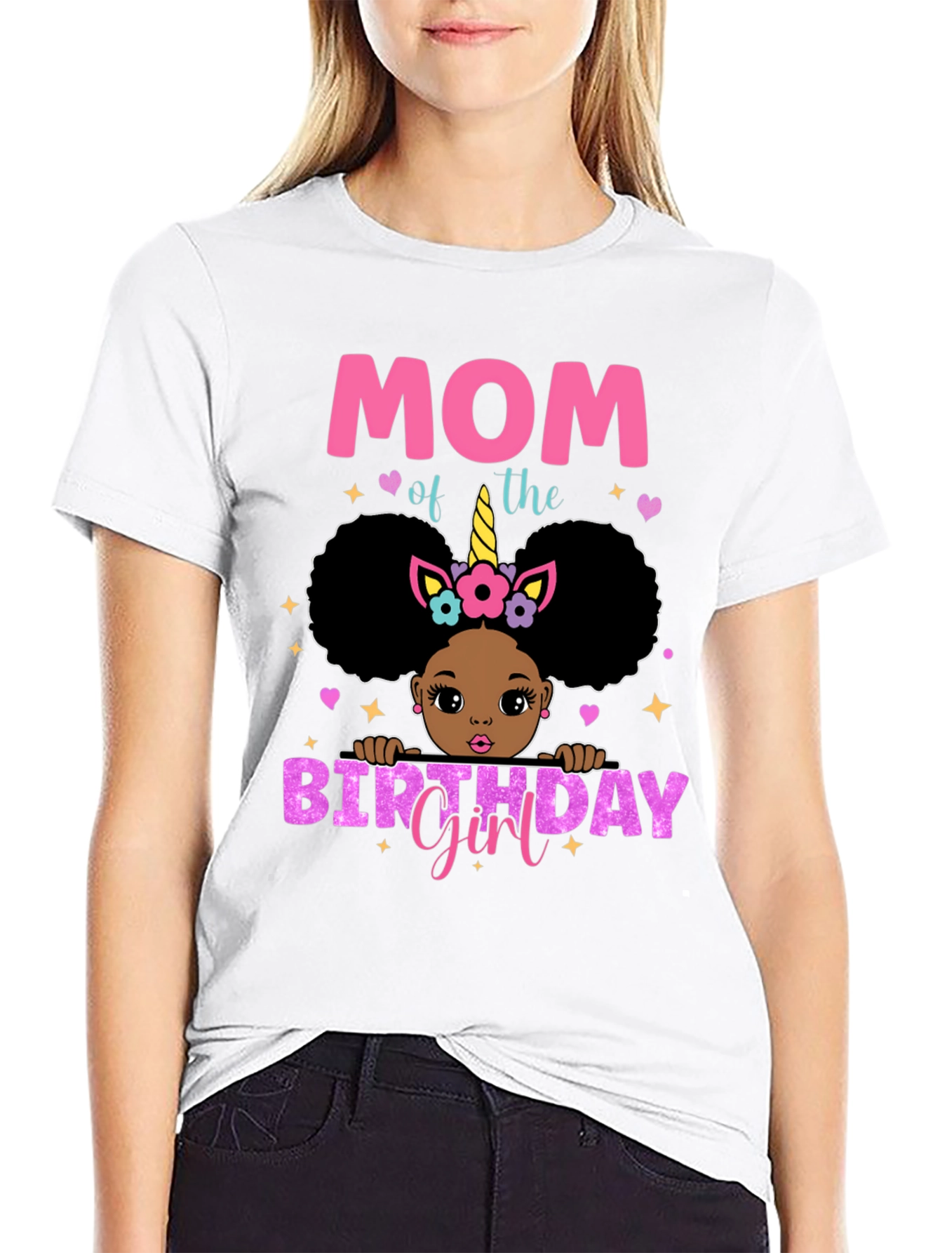 Mom of the Birthday Girl Black T-Shirt