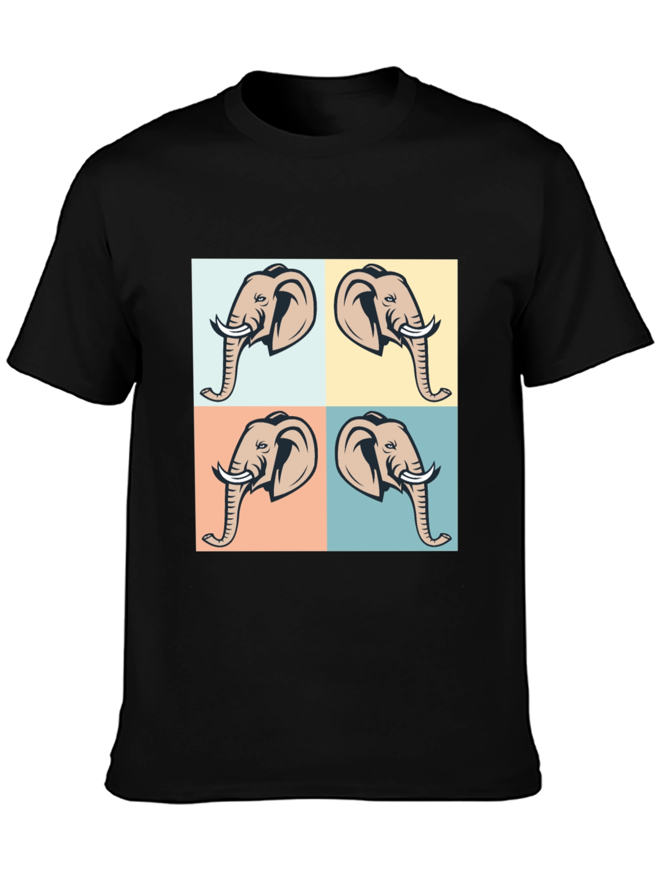 Elephant Pop Art Black T-Shirt