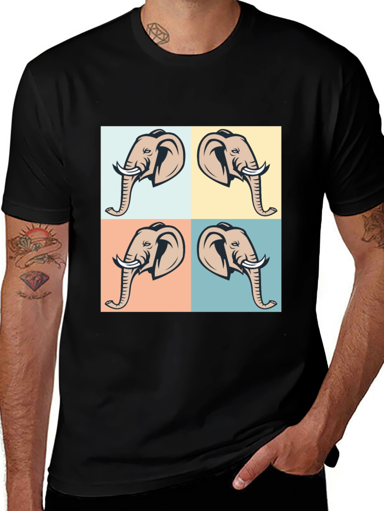Elephant Pop Art Black T-Shirt