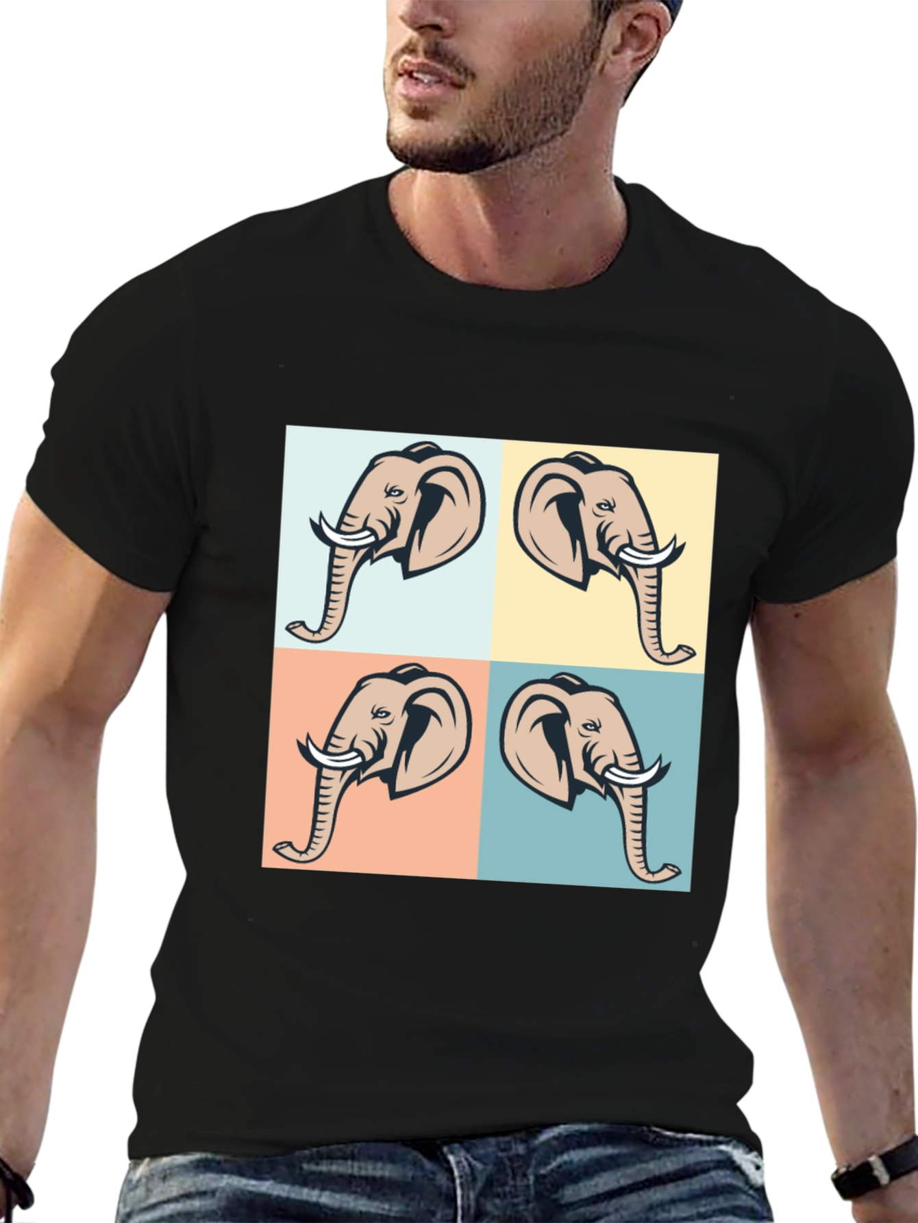 Elephant Pop Art Black T-Shirt