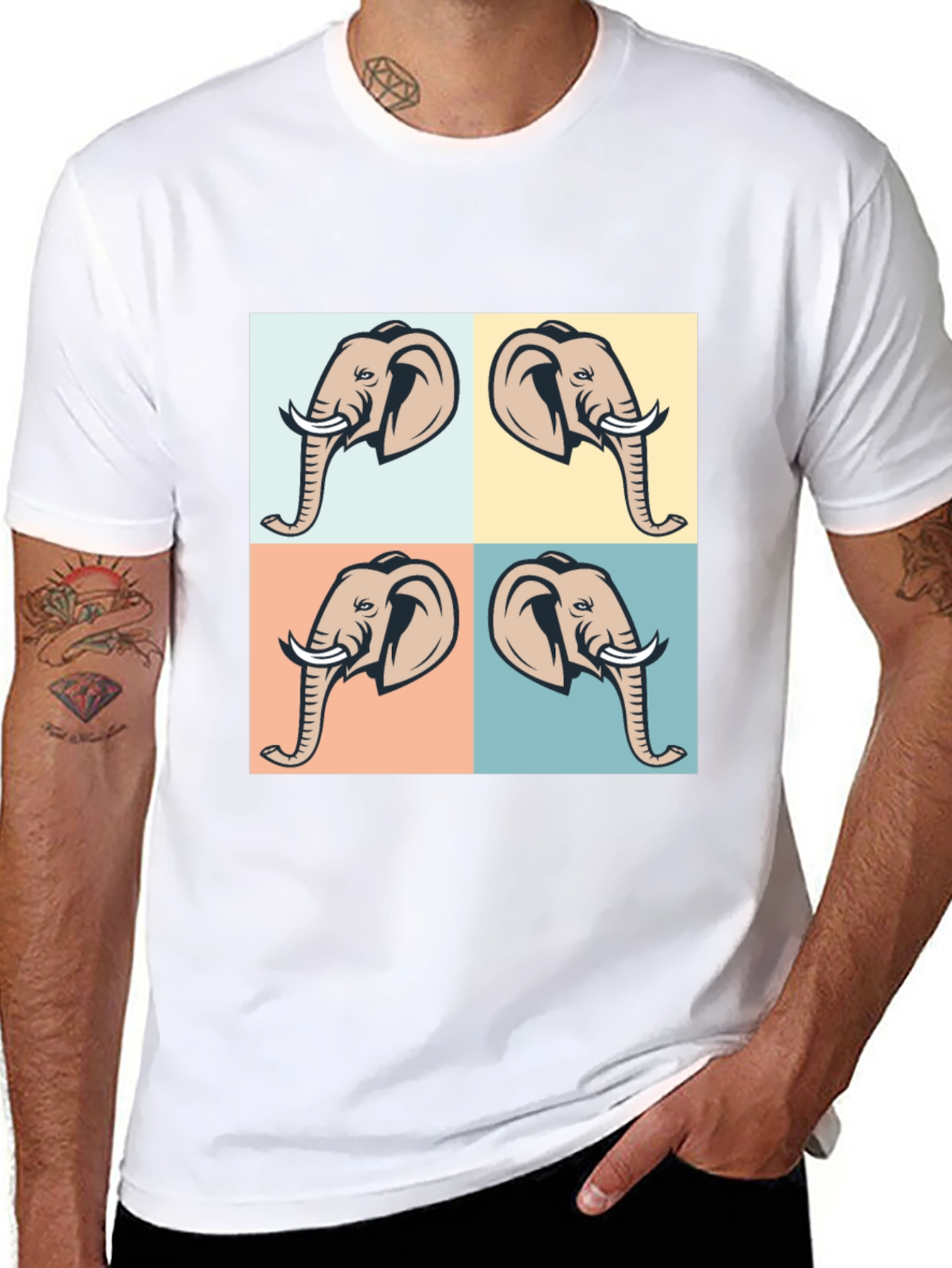 Elephant Pop Art Black T-Shirt