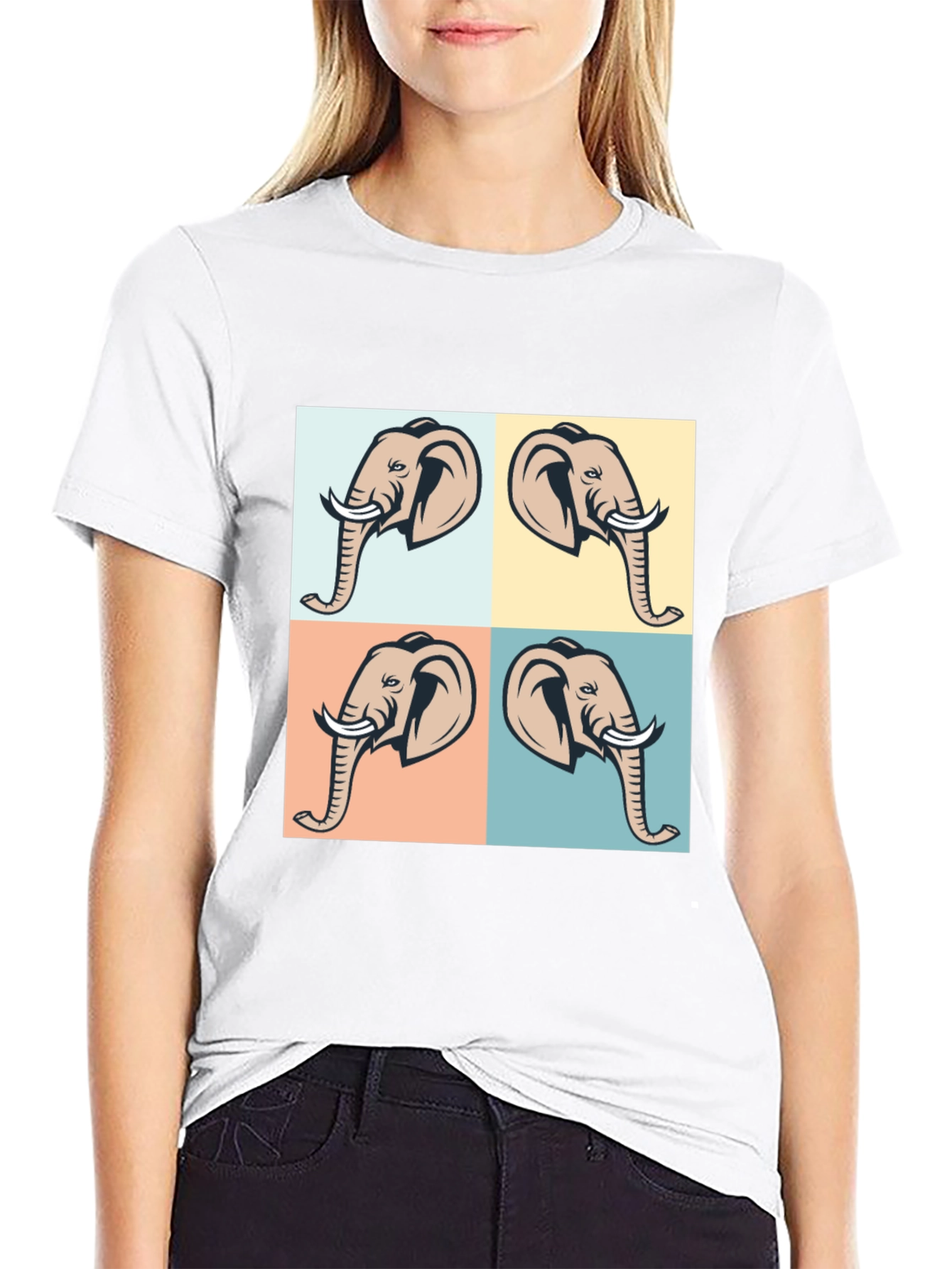 Elephant Pop Art Black T-Shirt