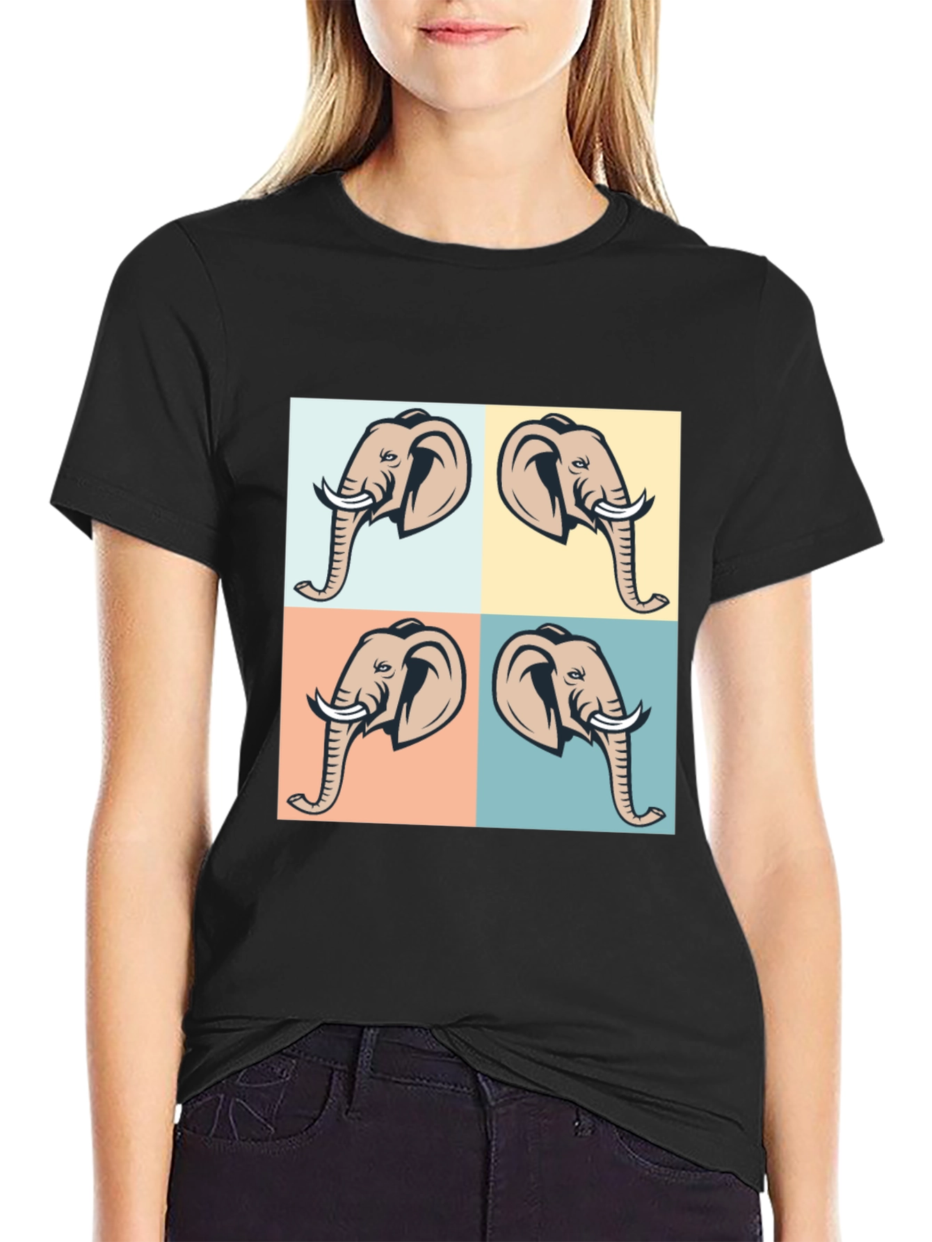 Elephant Pop Art Black T-Shirt