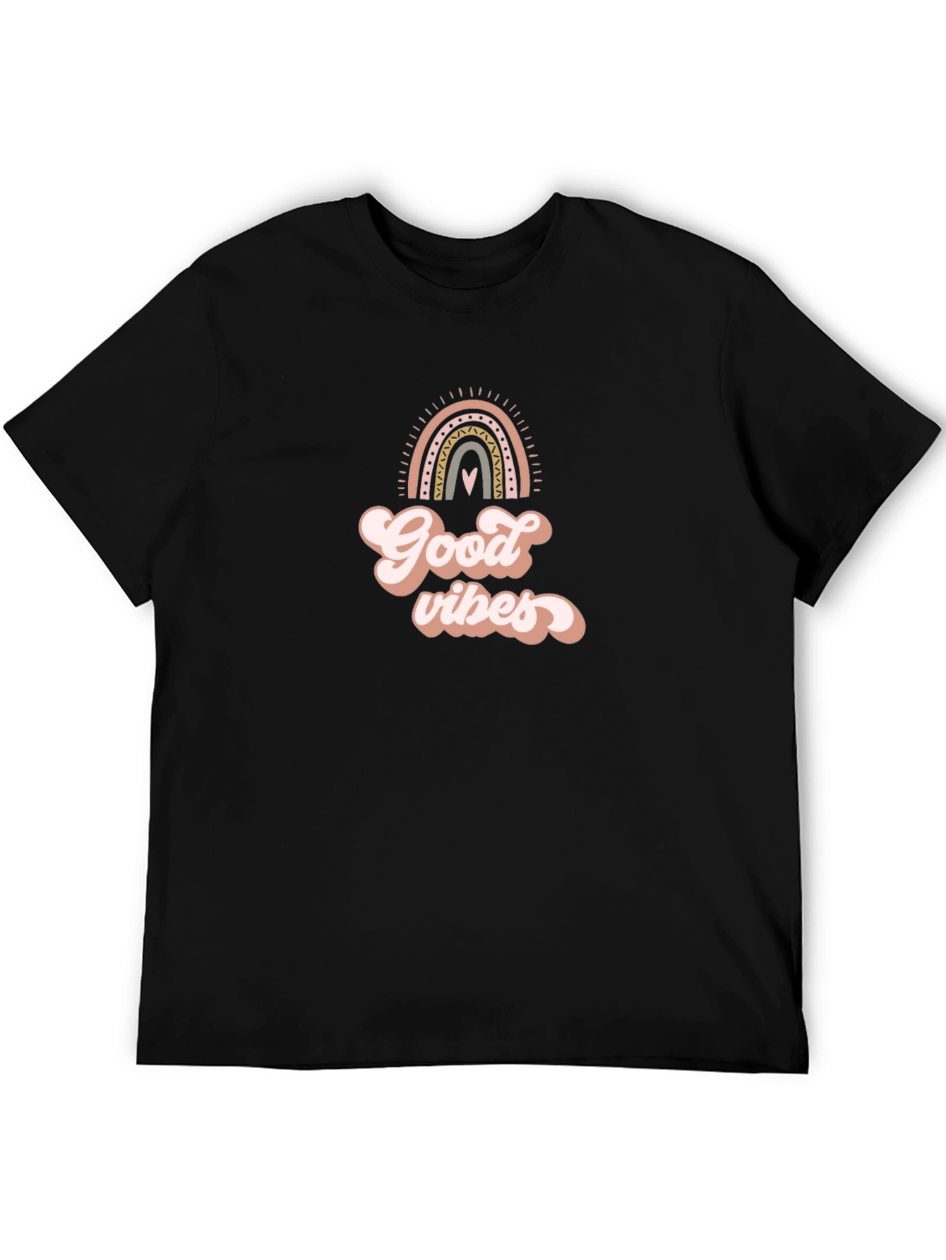 Good Vibes Rainbow Graphic Tee - Soft Black T-Shirt