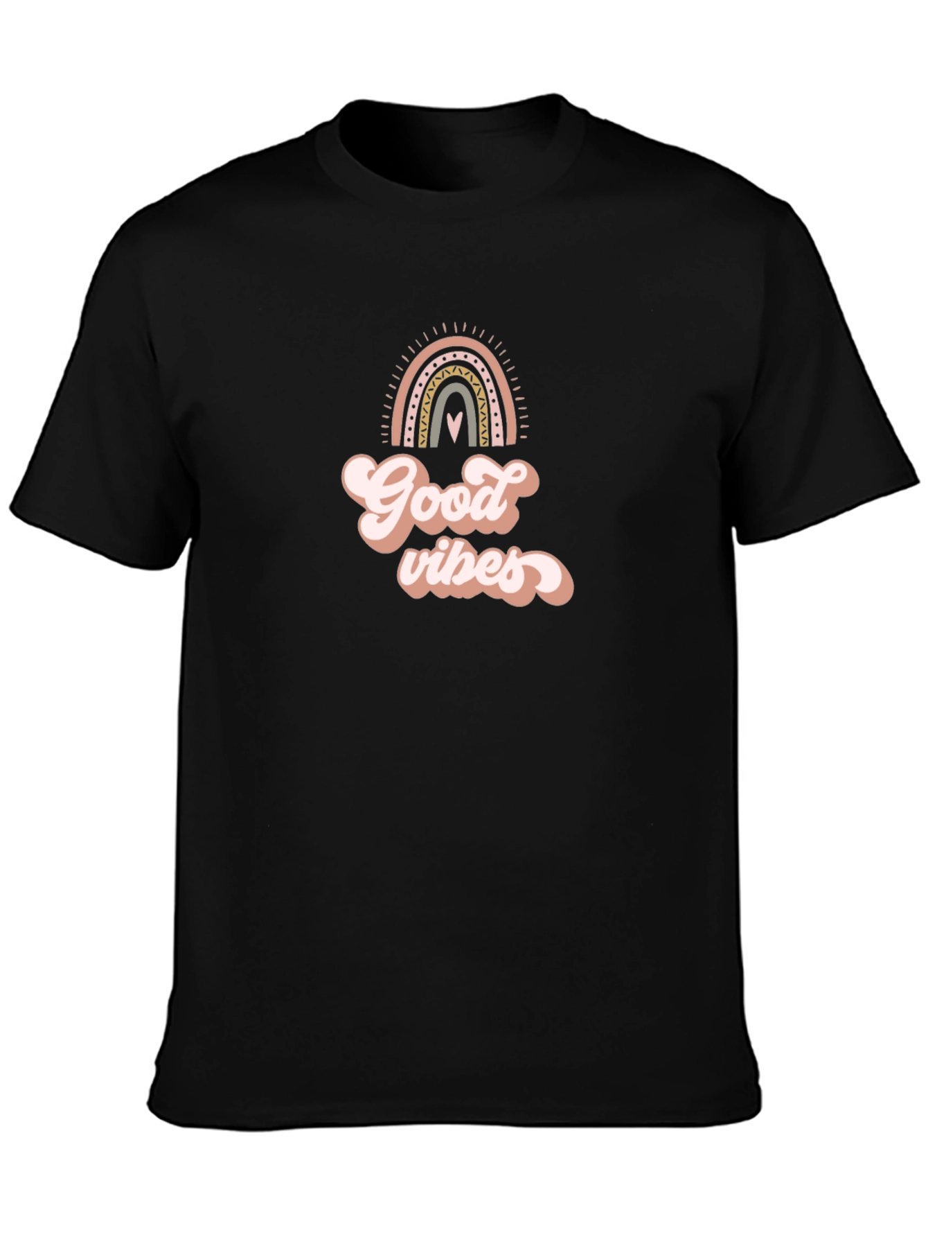 Good Vibes Rainbow Graphic Tee - Soft Black T-Shirt