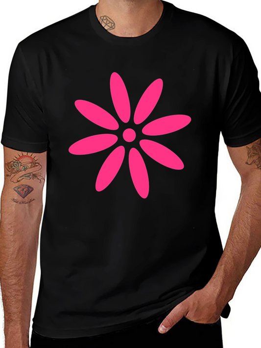 Black T-Shirt with Pink Flower Graphic