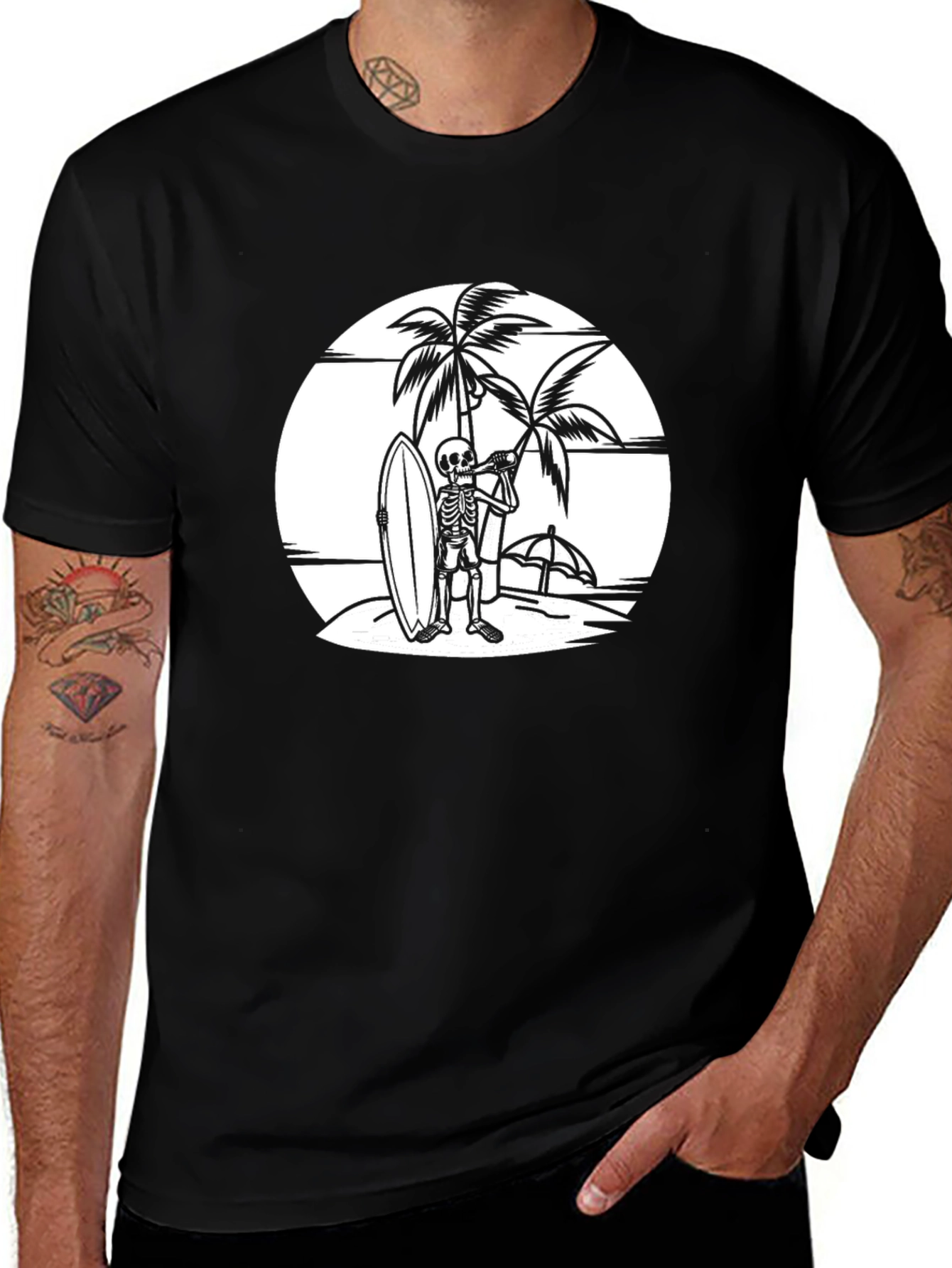 Skeleton Surfer T-Shirt - Beach Vibes