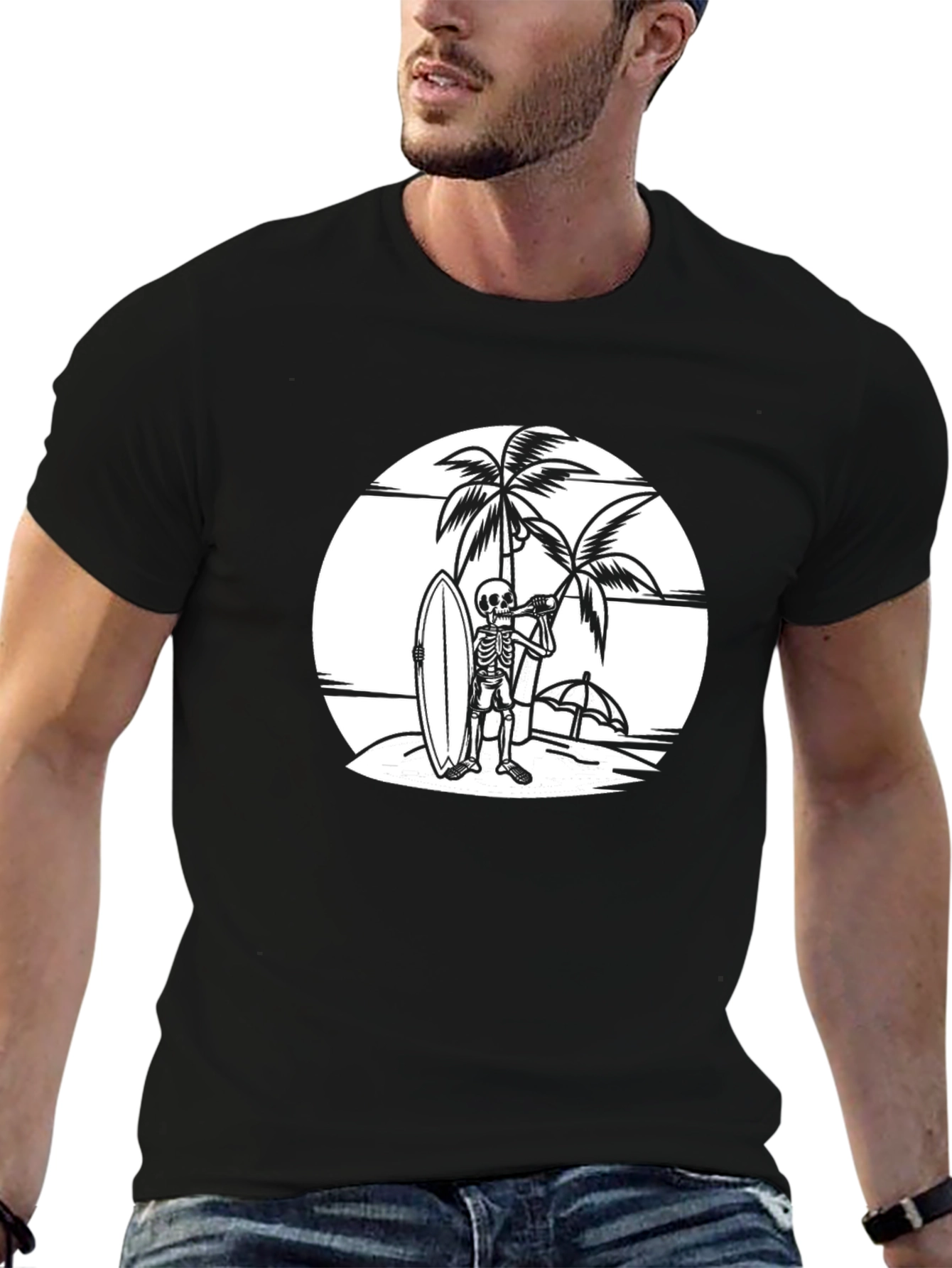 Skeleton Surfer T-Shirt - Beach Vibes