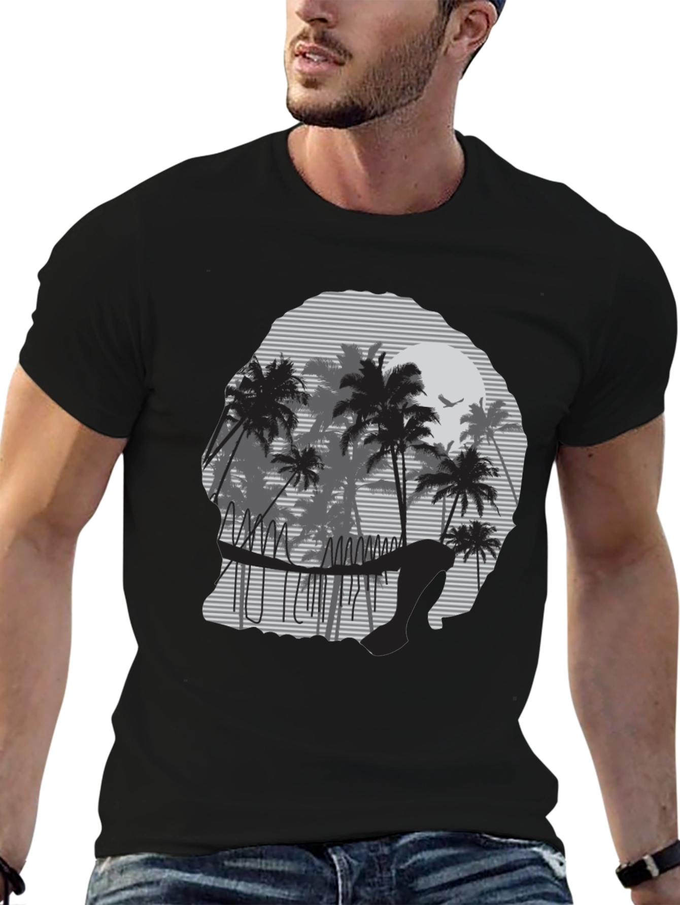 Sunset Palm Tree Graphic Tee - Mens Black T-Shirt