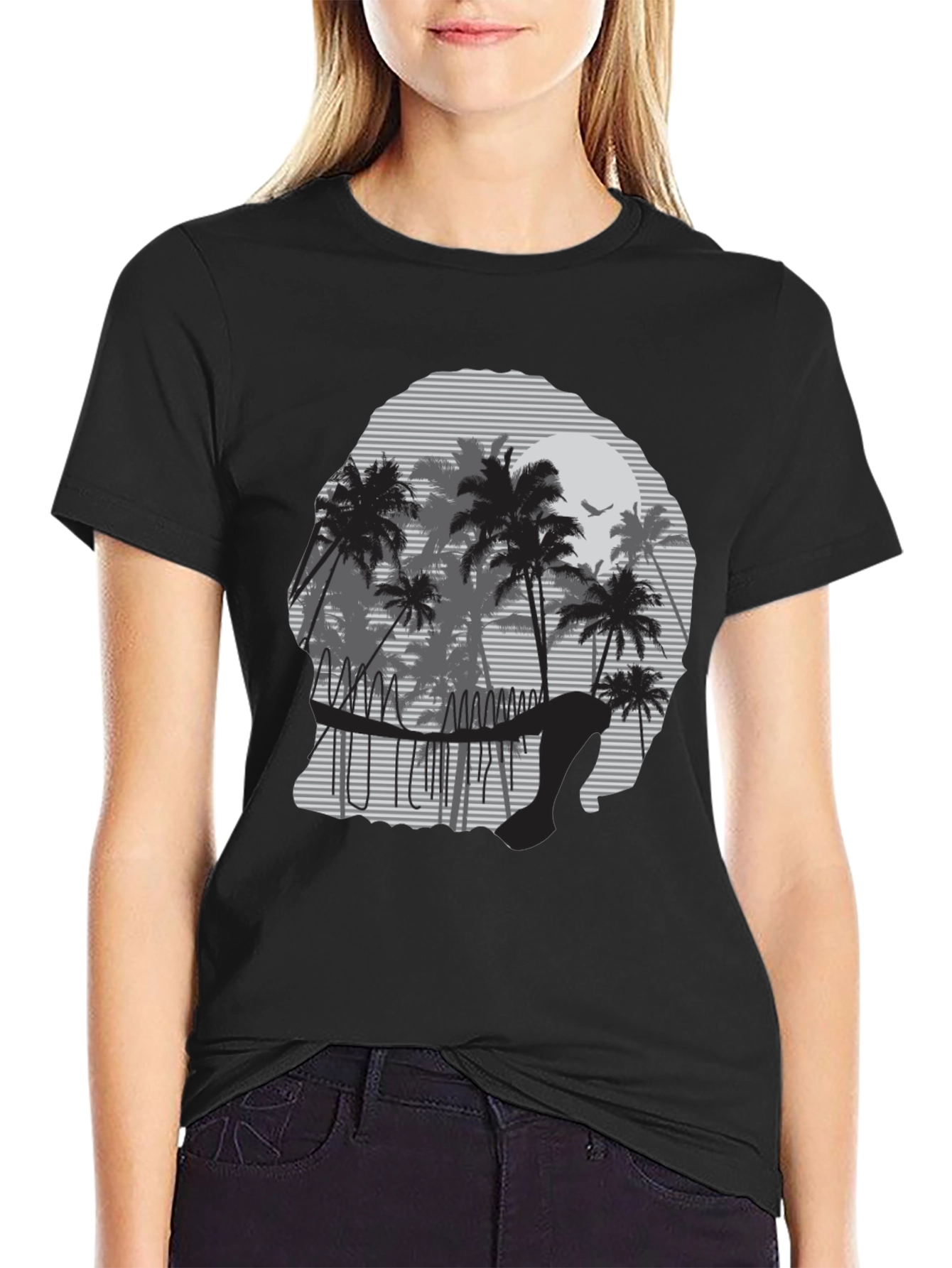Sunset Palm Tree Graphic Tee - Mens Black T-Shirt