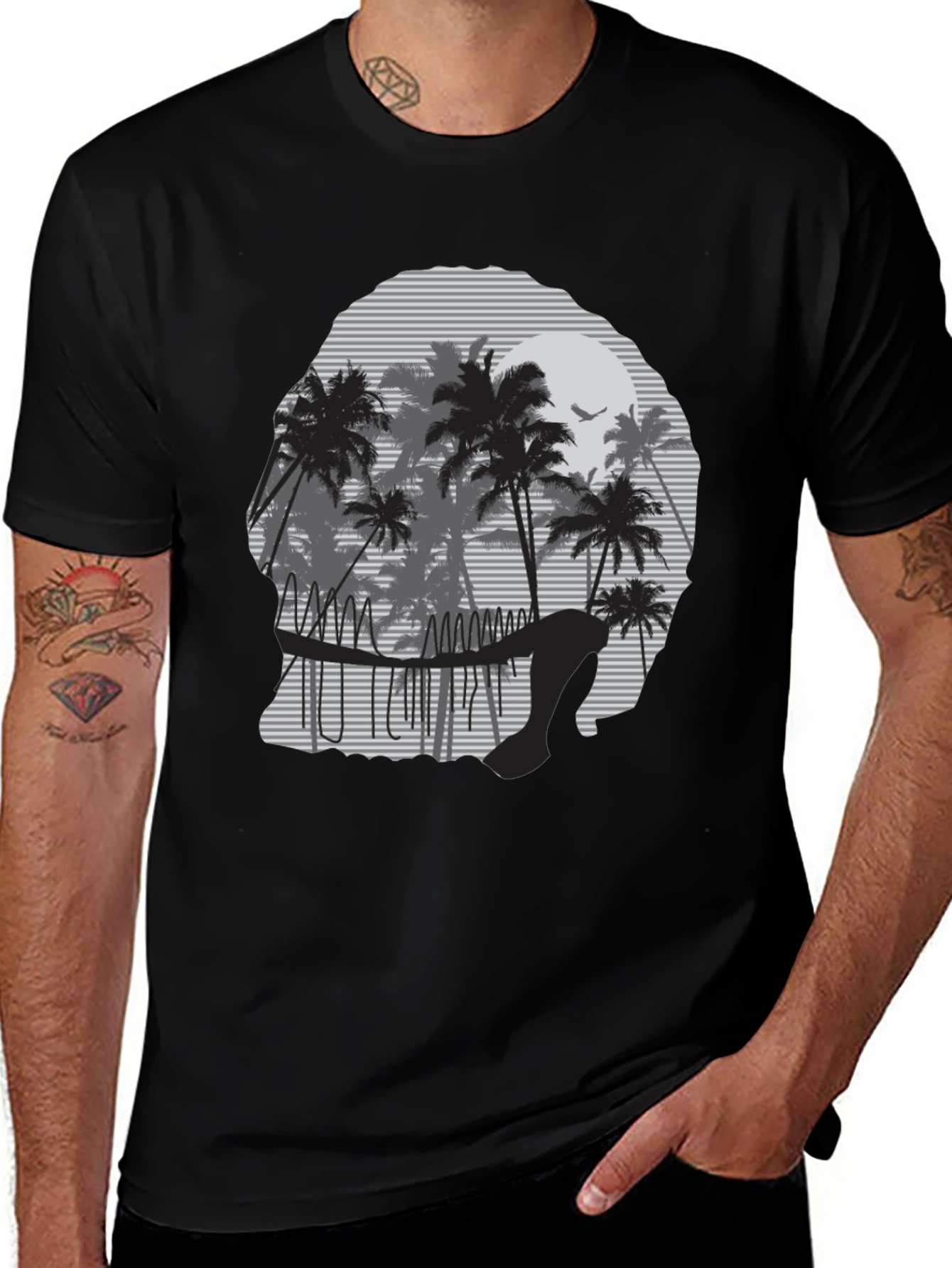 Sunset Palm Tree Graphic Tee - Mens Black T-Shirt