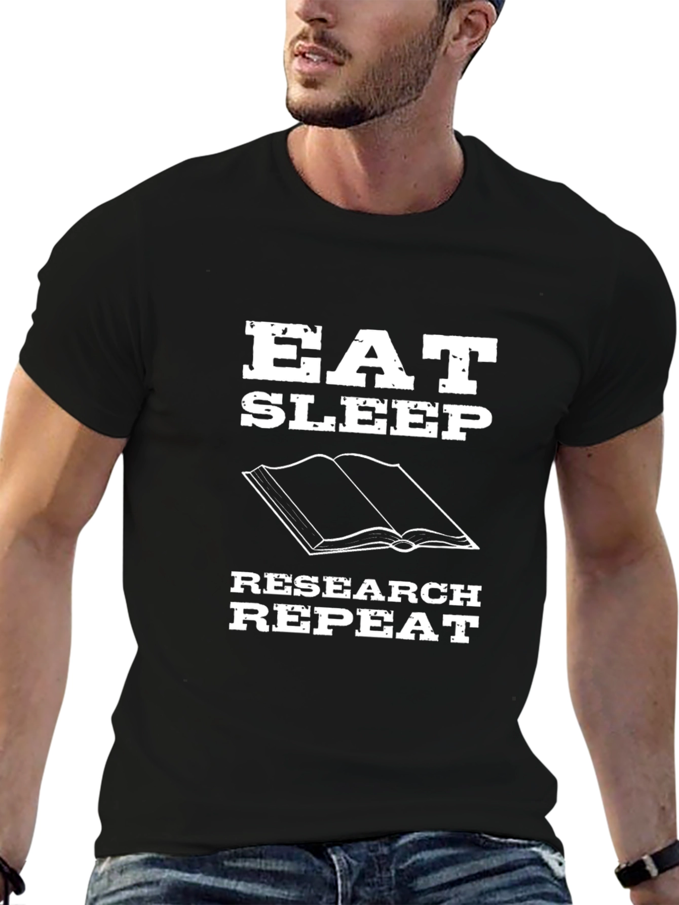 Eat Sleep Research Repeat Black Graphic Tee