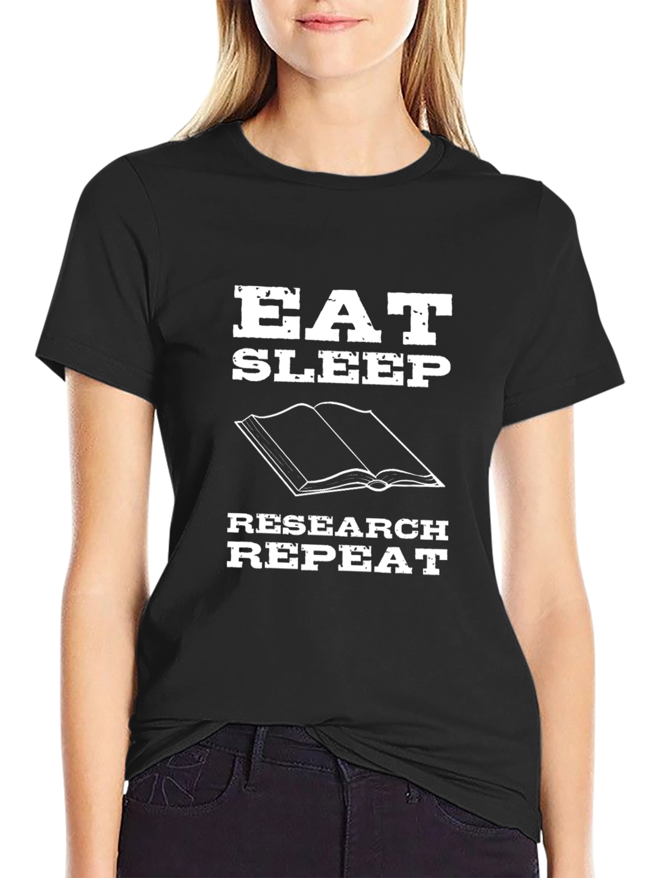 Eat Sleep Research Repeat Black Graphic Tee