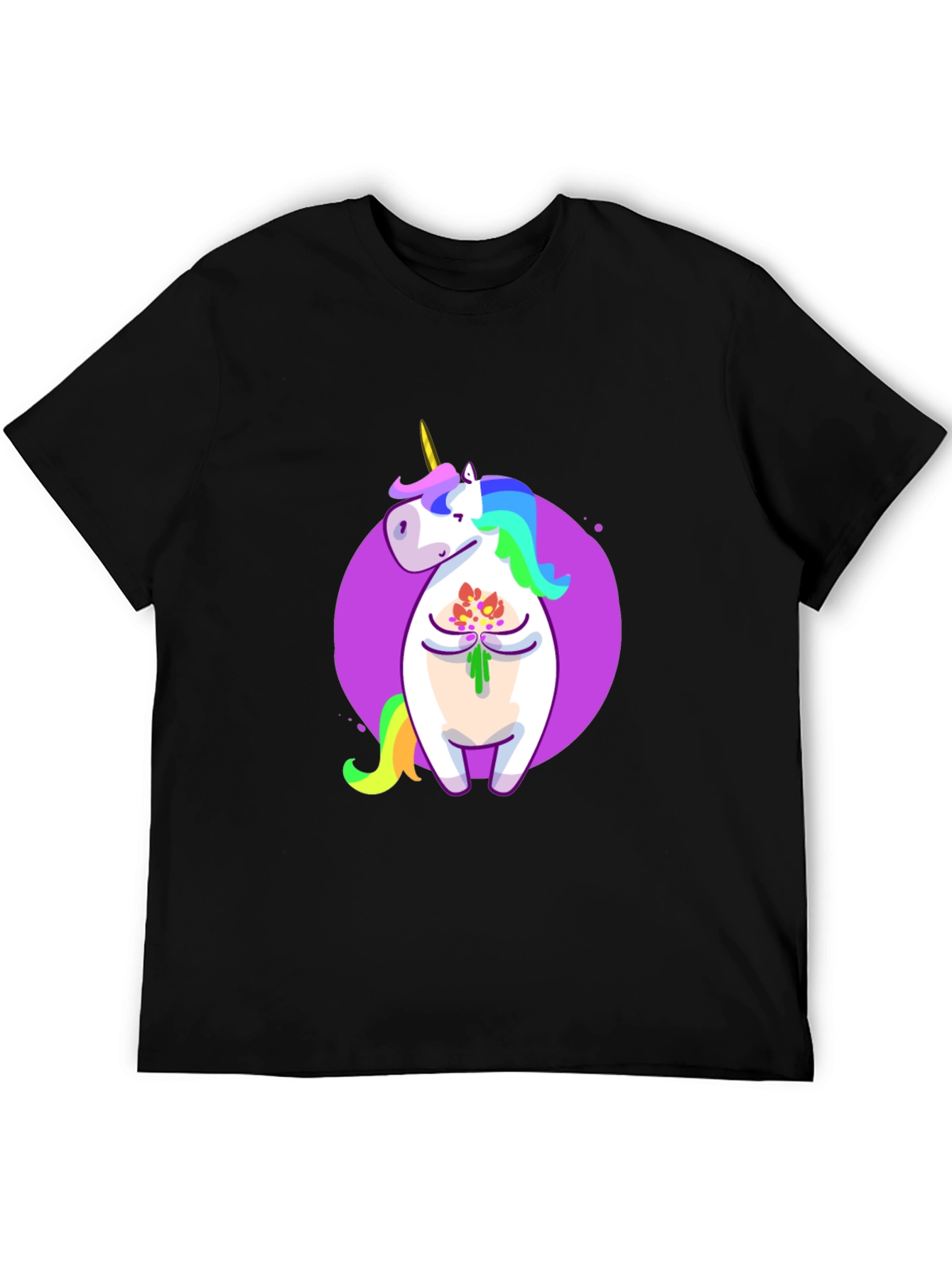Unicorn Flower Graphic Black T-Shirt